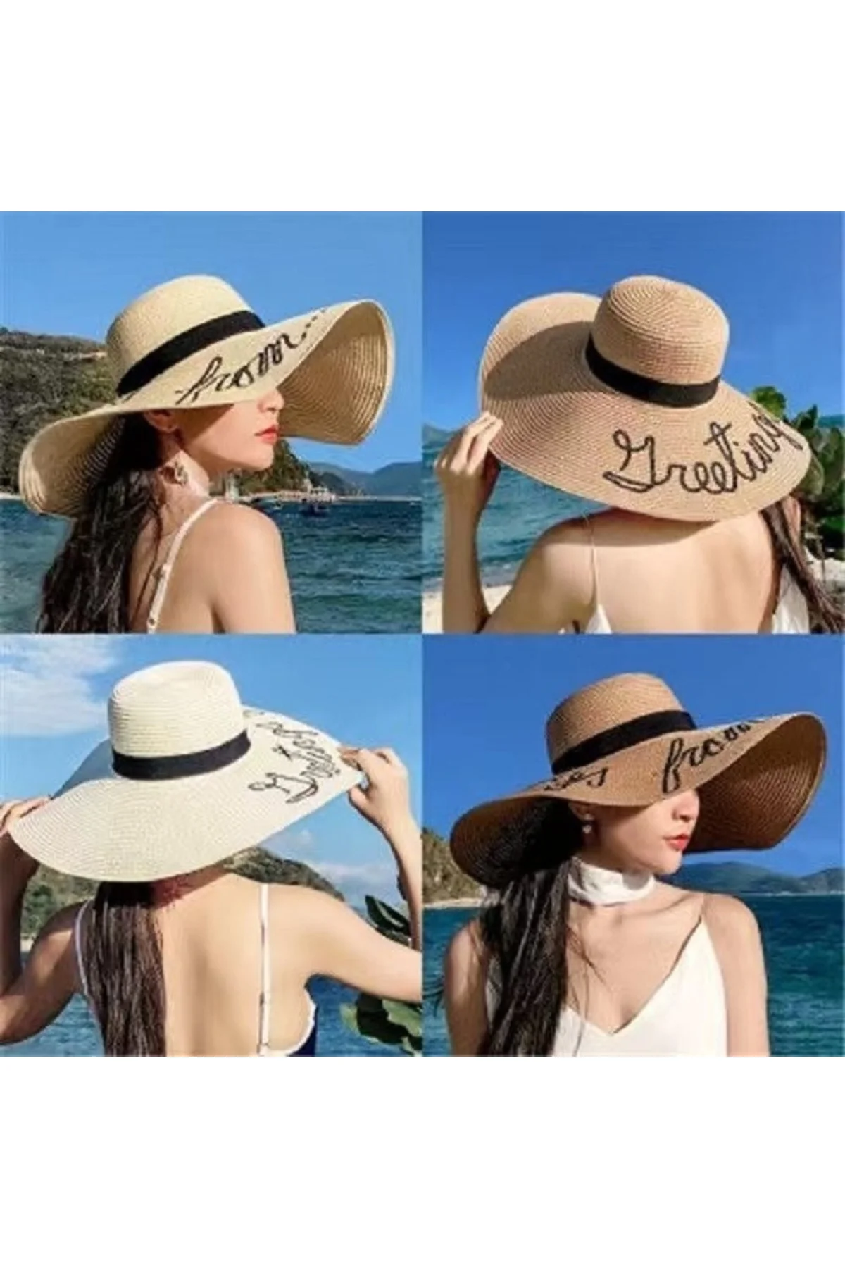 Bej Nakışlı Hasır Şapka - REVA Görsel 2