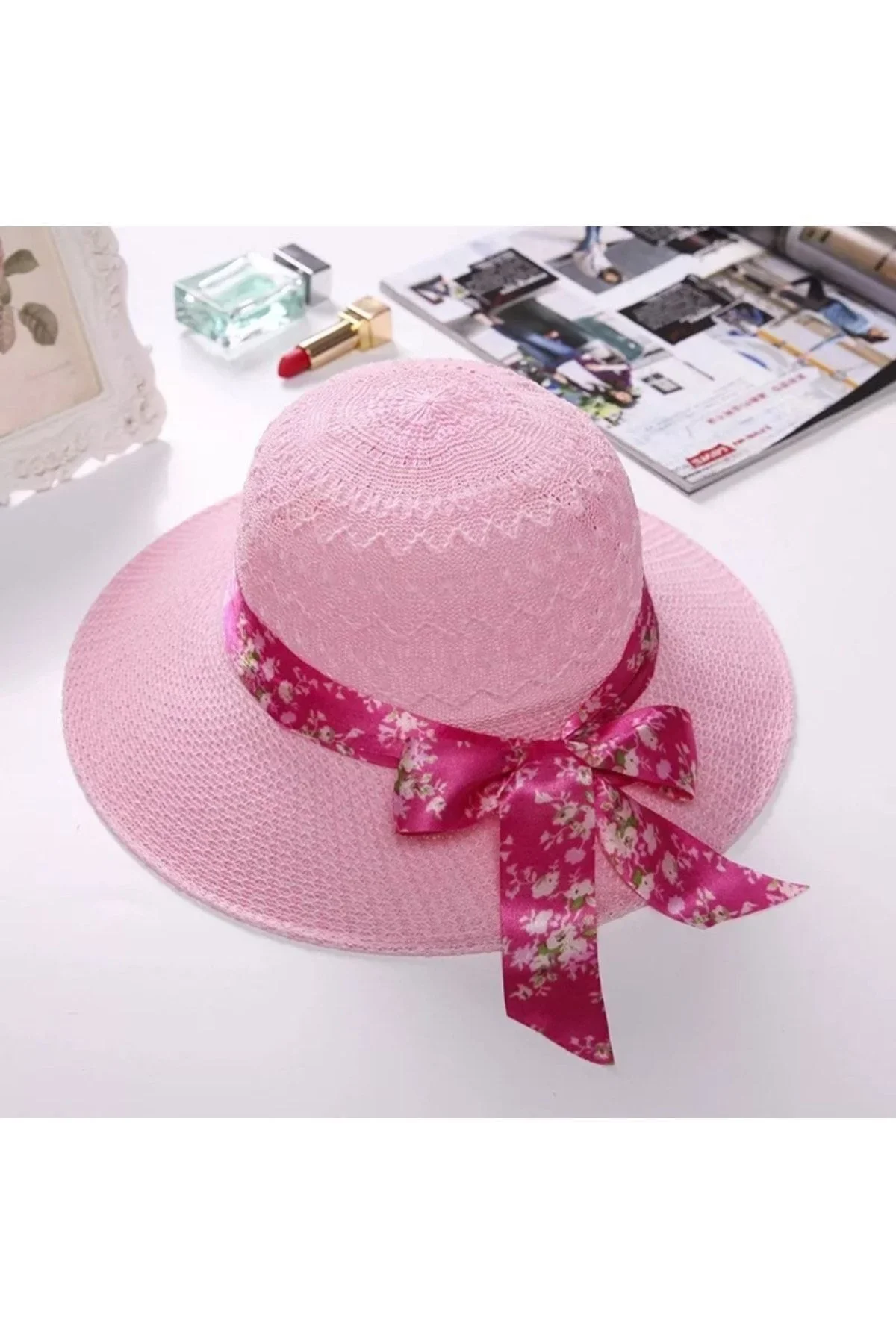 Panama Kadın Plaj Şapkası ( Merserize ) ( Pembe ) - Kardelen Butik Denizli Görsel 2