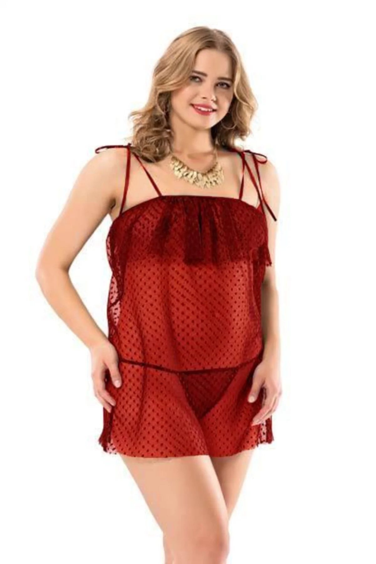 Kadın Kırmızı Battal Boy Fantazi Gecelik Moongirl 10033
