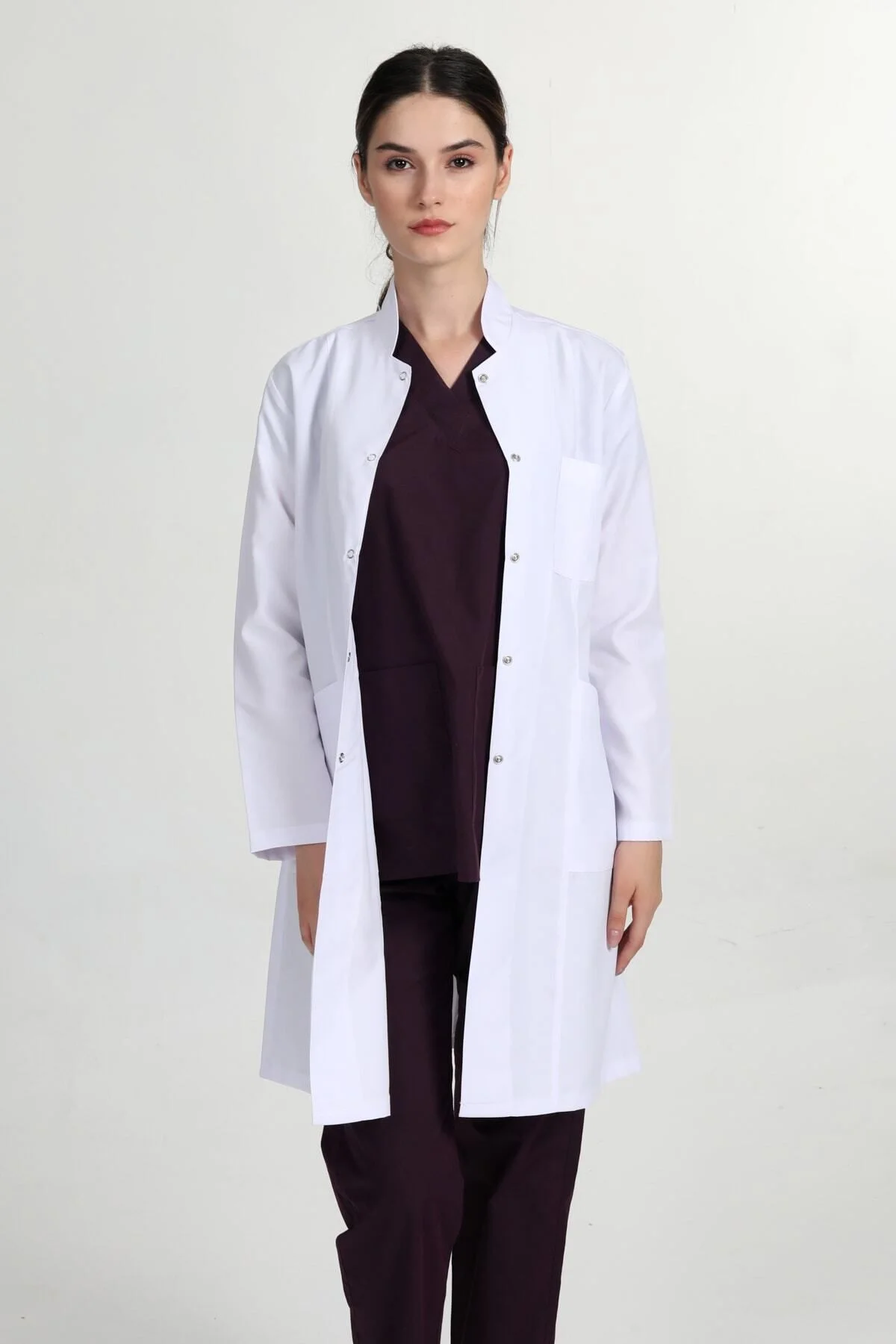 Önlük Kadın Uzun Hakim Yaka Doktor Hemşire Öğretmen Önlüğü Beyaz - BAŞAK Görsel 2