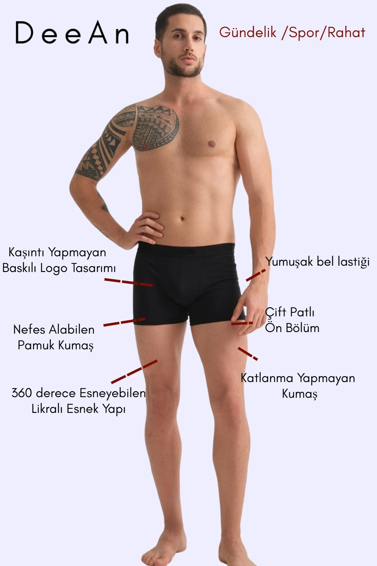 Erkek 6'lı Kutu Pamuklu,Esnek Siyah Penye Boxer - DeeAn Görsel 2