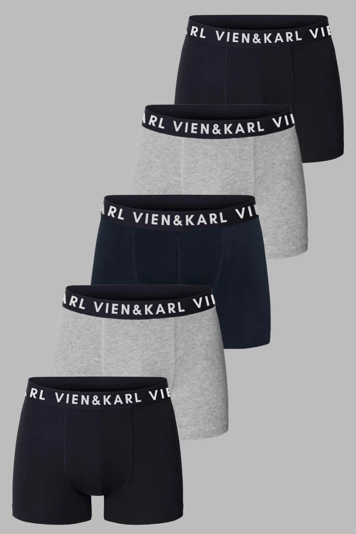 Erkek Siyah Gri Lacivert Paket Düz Likralı Boxer Şort 5’li