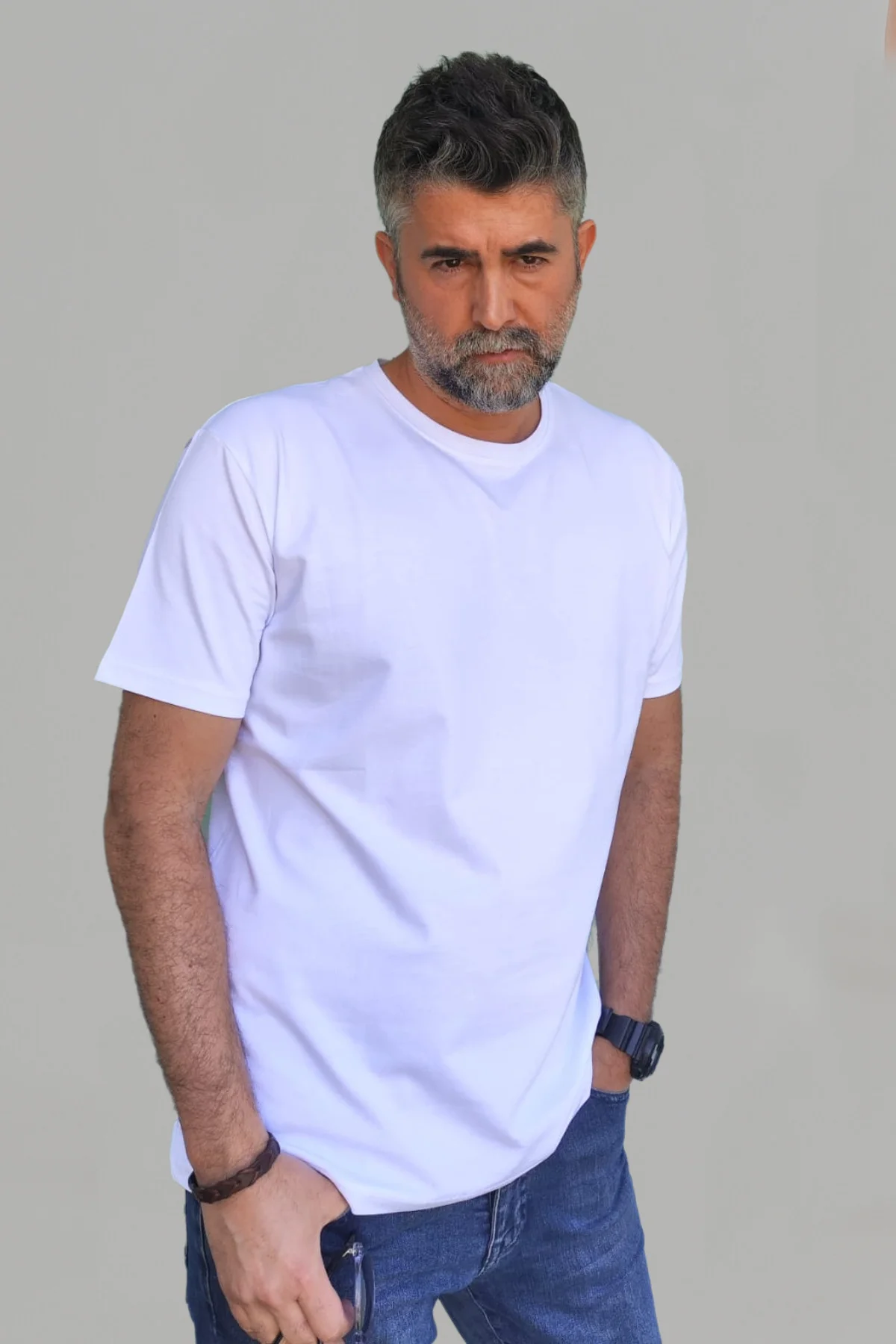 Erkek Beyaz-siyah-laci Slim Fit Bisiklet Yaka Pamuk Elastan 3'lü Basic Tişört - Vien&Karl Görsel 3