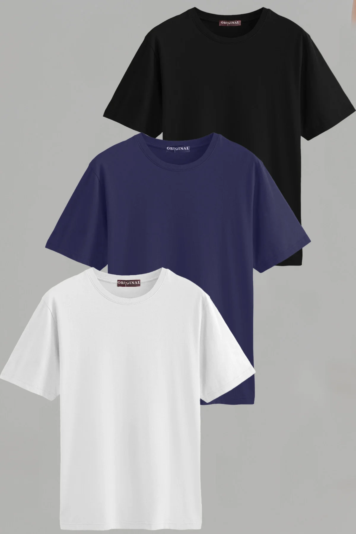 Erkek Beyaz-siyah-laci Slim Fit Bisiklet Yaka Pamuk Elastan 3'lü Basic Tişört