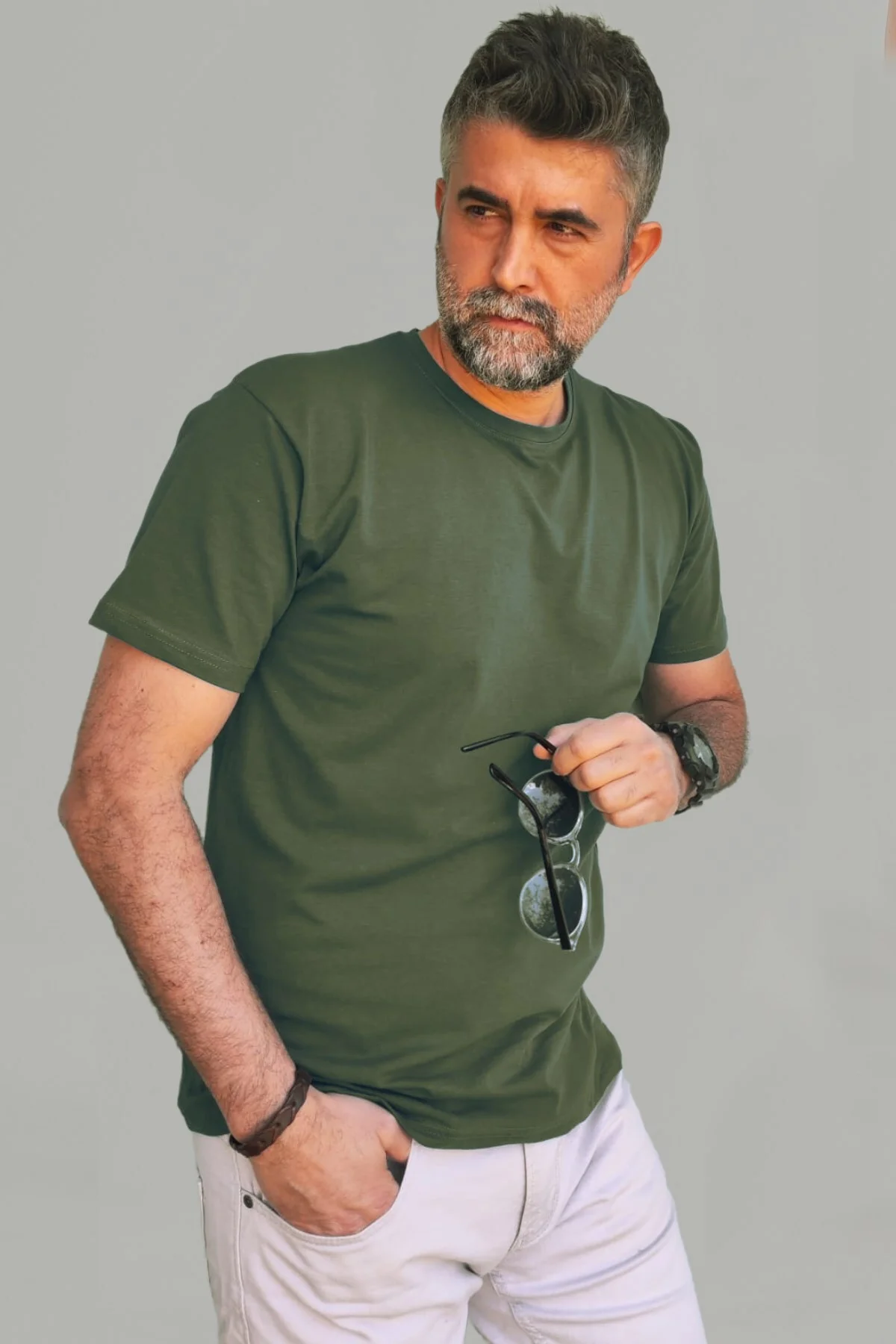 Erkek Beyaz-siyah-laci-bordo-yeşil Slim Fit Bisiklet Yaka Pamuk Elastan 5'li Basic Tişört - Vien&Karl Görsel 7