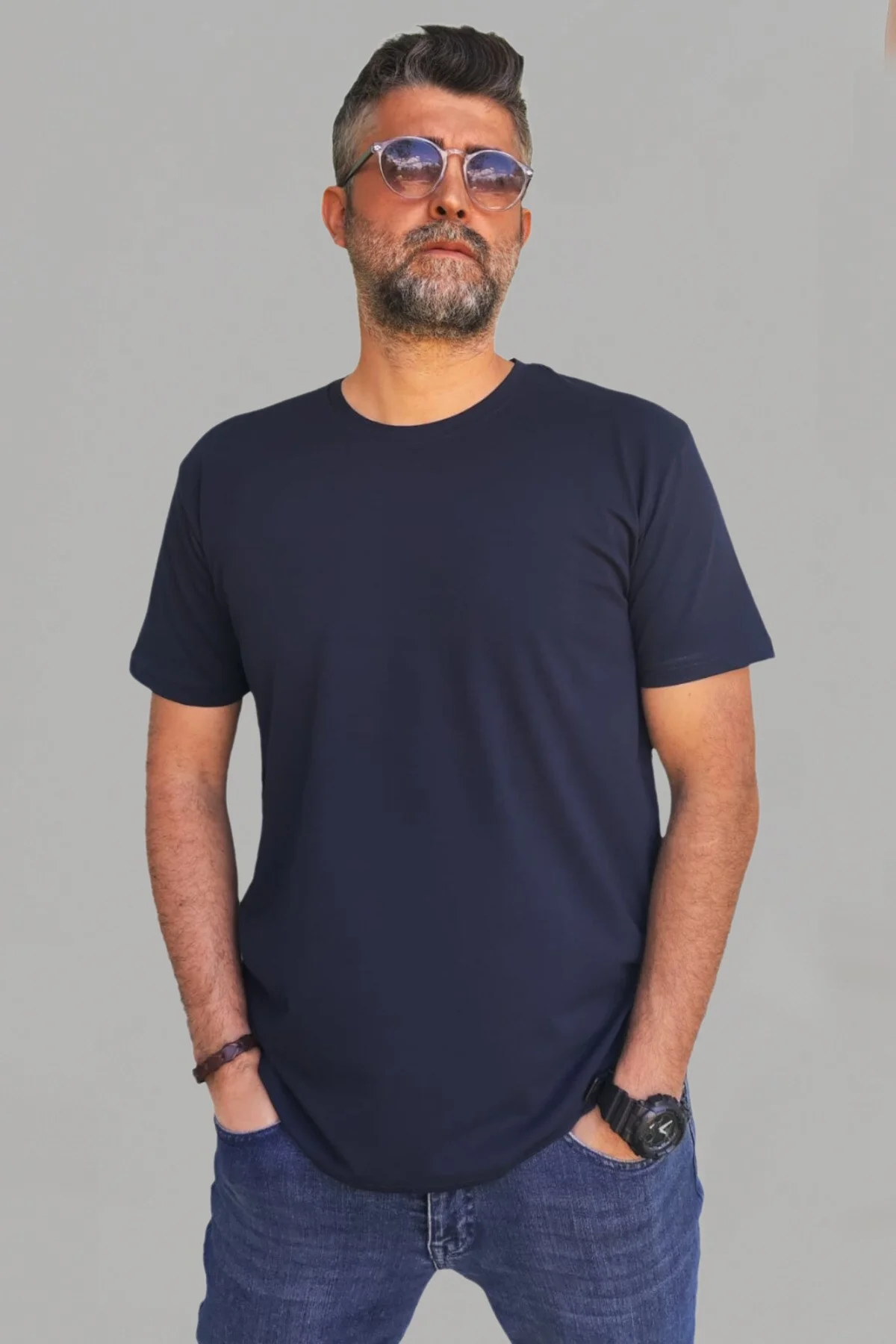 Erkek Beyaz-siyah-laci-bordo-yeşil Slim Fit Bisiklet Yaka Pamuk Elastan 5'li Basic Tişört - Vien&Karl Görsel 4