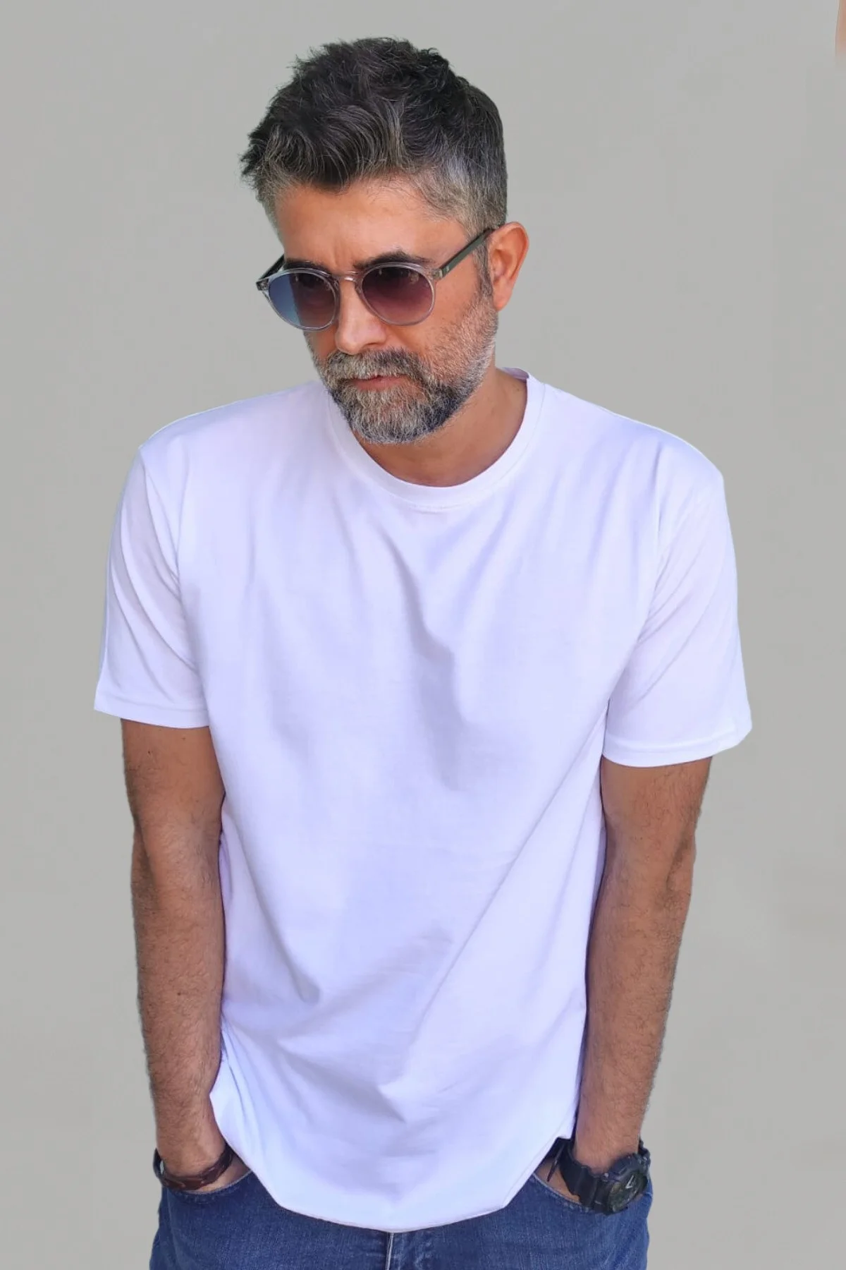Erkek Beyaz-siyah-laci-bordo-yeşil Slim Fit Bisiklet Yaka Pamuk Elastan 5'li Basic Tişört - Vien&Karl Görsel 5
