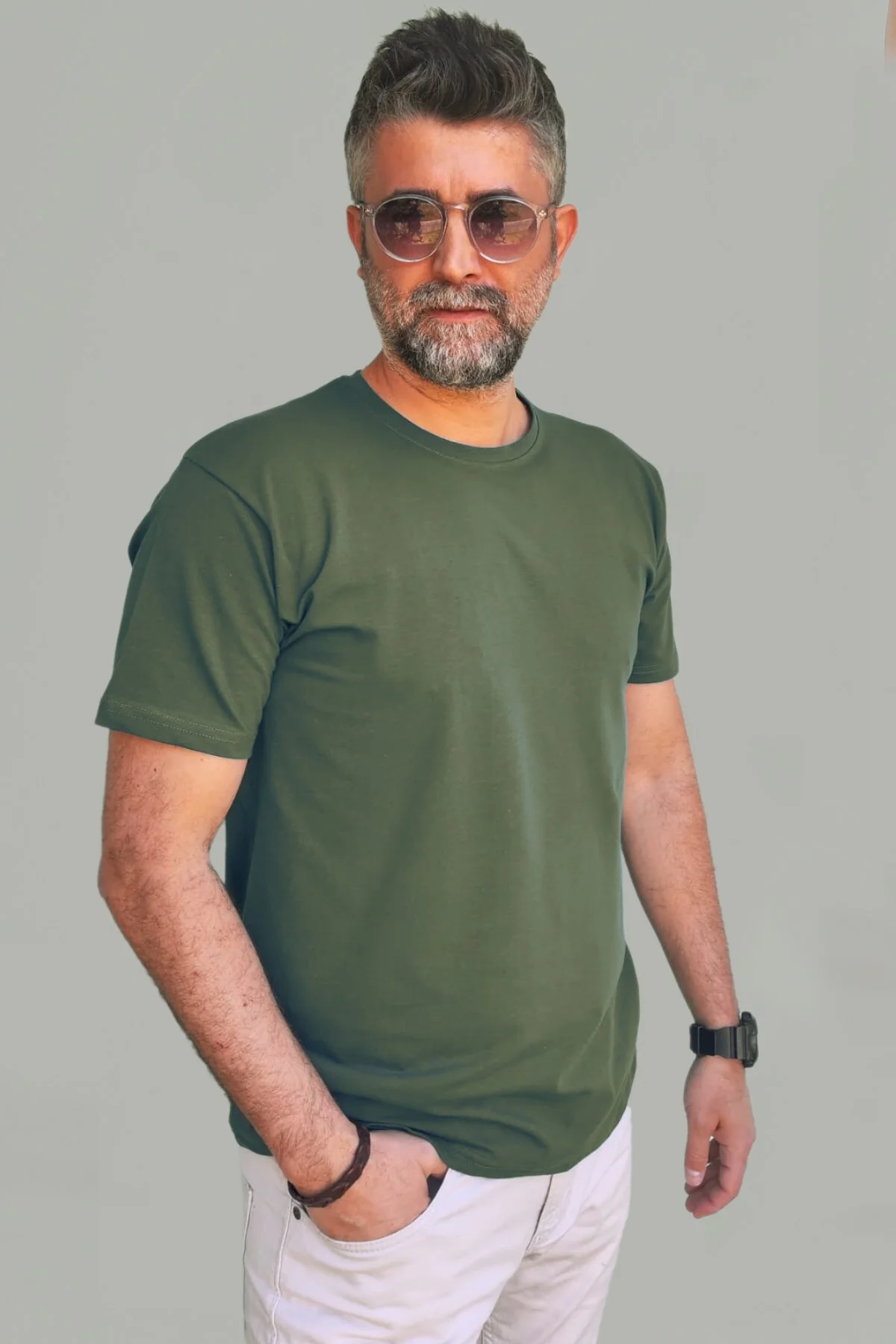 Erkek Beyaz-siyah-laci-petrol Mavi Slim Fit Bisiklet Yaka Pamuk Elastan 4'lü Basic Tişört - Vien&Karl Görsel 6