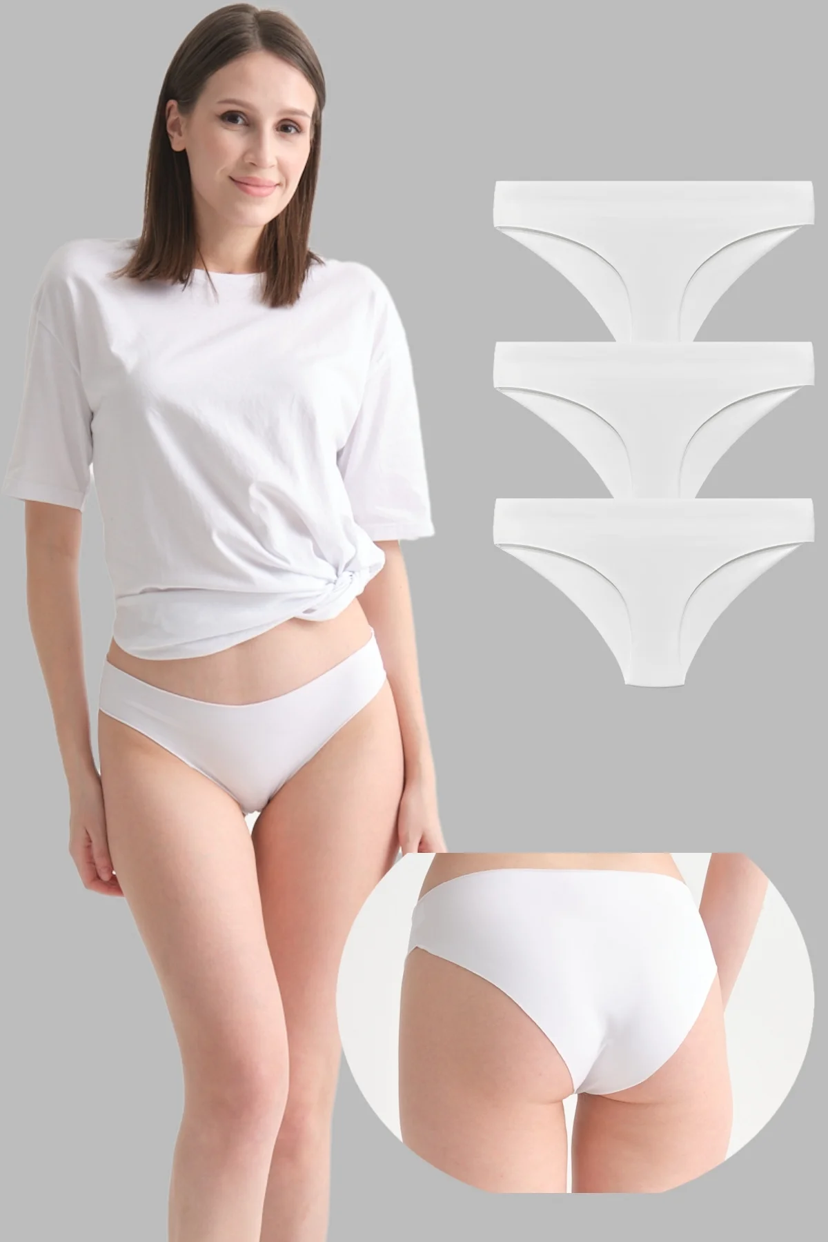 Kadın Lazer Kesim Beyaz 3'lü Paket Pamuk Bikini Külot