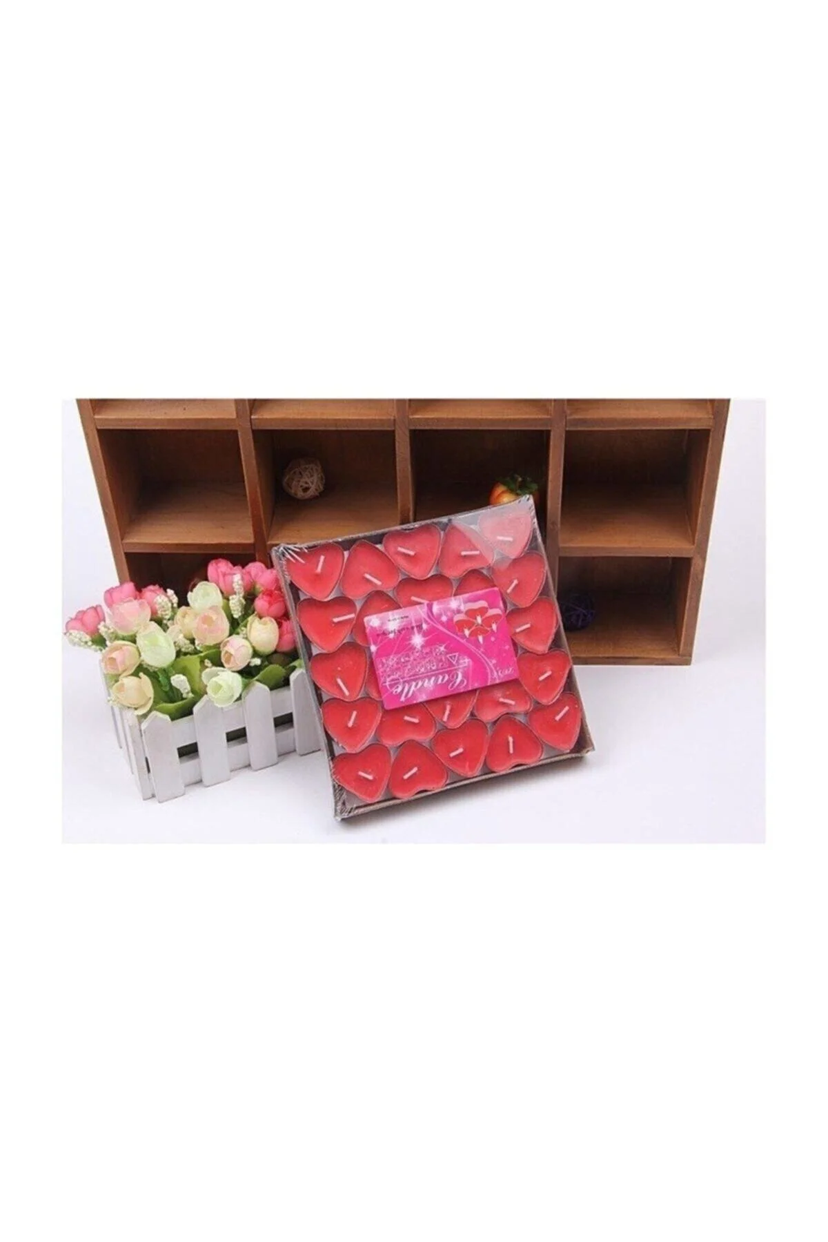 Kırmızı Kalpli Tealight Mum 50 Adet Kokusuz