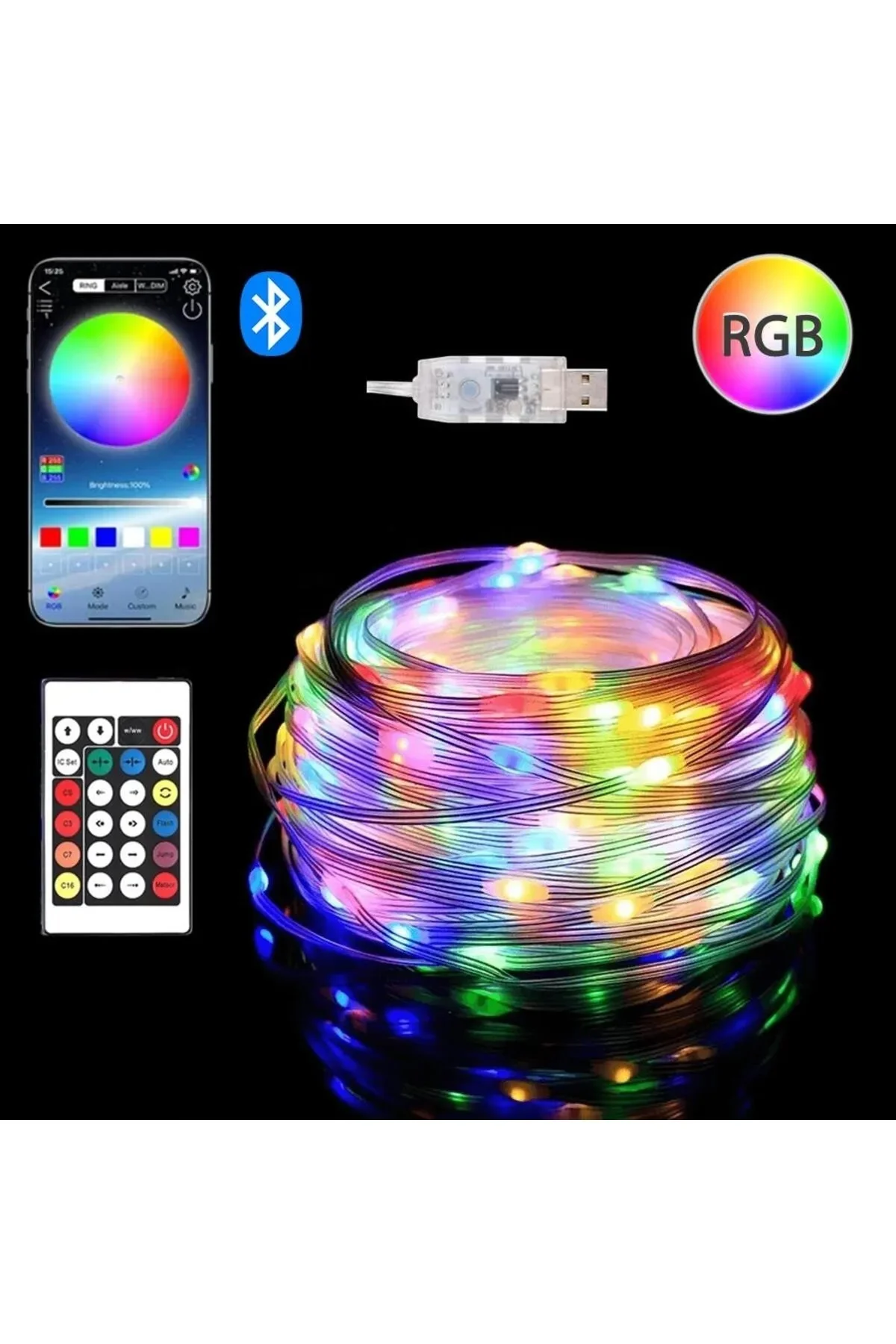 Animasyonlu Suya Dayanıklı Şerit Led 5 mt Usb Girişli Telefon Kontrollü Rgb Sese Duyarlı - pazariz Görsel 3