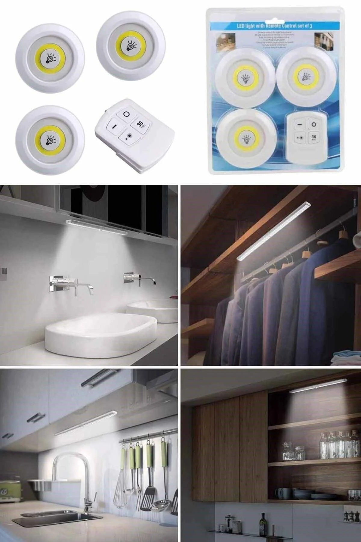 Uzaktan Kumandalı Pilli 3lü Spot Led Lamba Güçlü Beyaz Işık