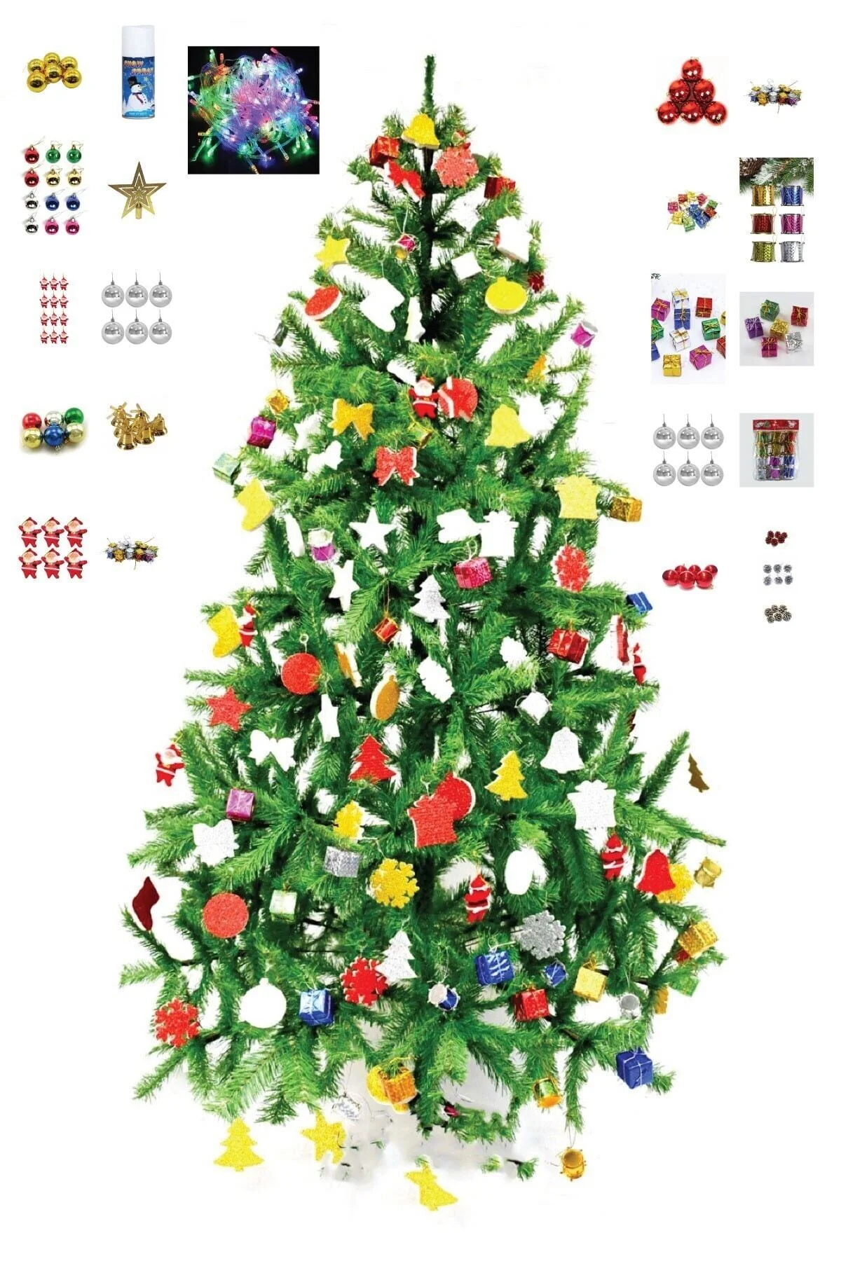 Pazarız Yılbaşı Seti 90 cm Çam Ağacı 73 Adet Süsleri Maxi Paket