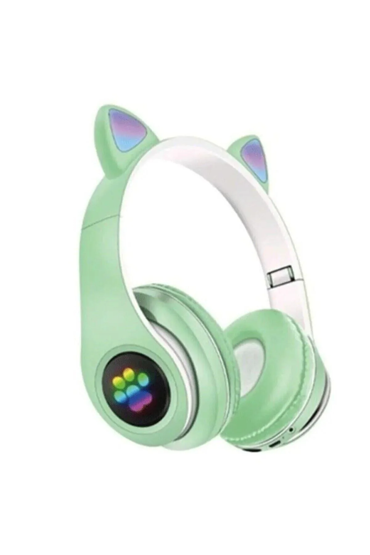 Rgb Işıklı Kedi Kulaklı Kulaküstü Bluetooth Kulaklık Yeşil