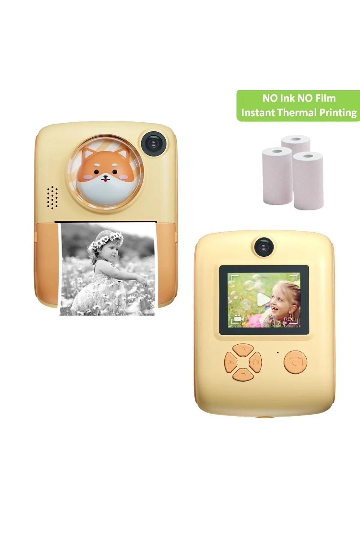 Anlık Termal Yazıcılı Dijital Çocuk Kamerası 2.0 İnç HD Instant Photo Printer Camera Sarı - pazariz Görsel 3