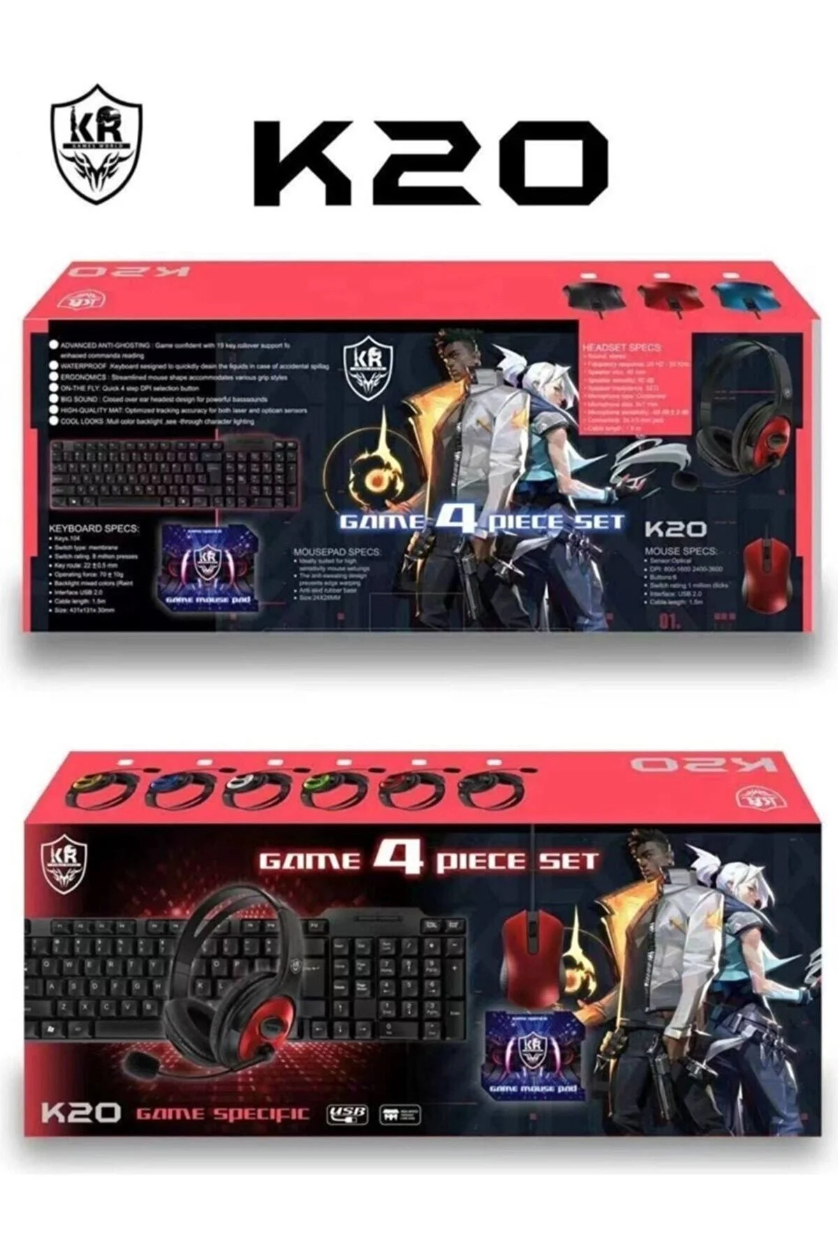 K20 Oyuncu Gamer Seti Klavye + Mouse + Kulaklık + Mouse Pad 4in1 Set - pazariz Görsel 2
