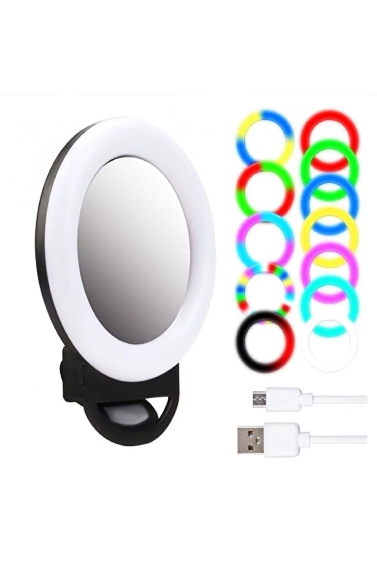 Şarjlı Aynalı Rgb Renkli Ring Light Led Selfie Telefon Pc Yayın Işığı Klipsli 10 Cm - pazariz Görsel 2