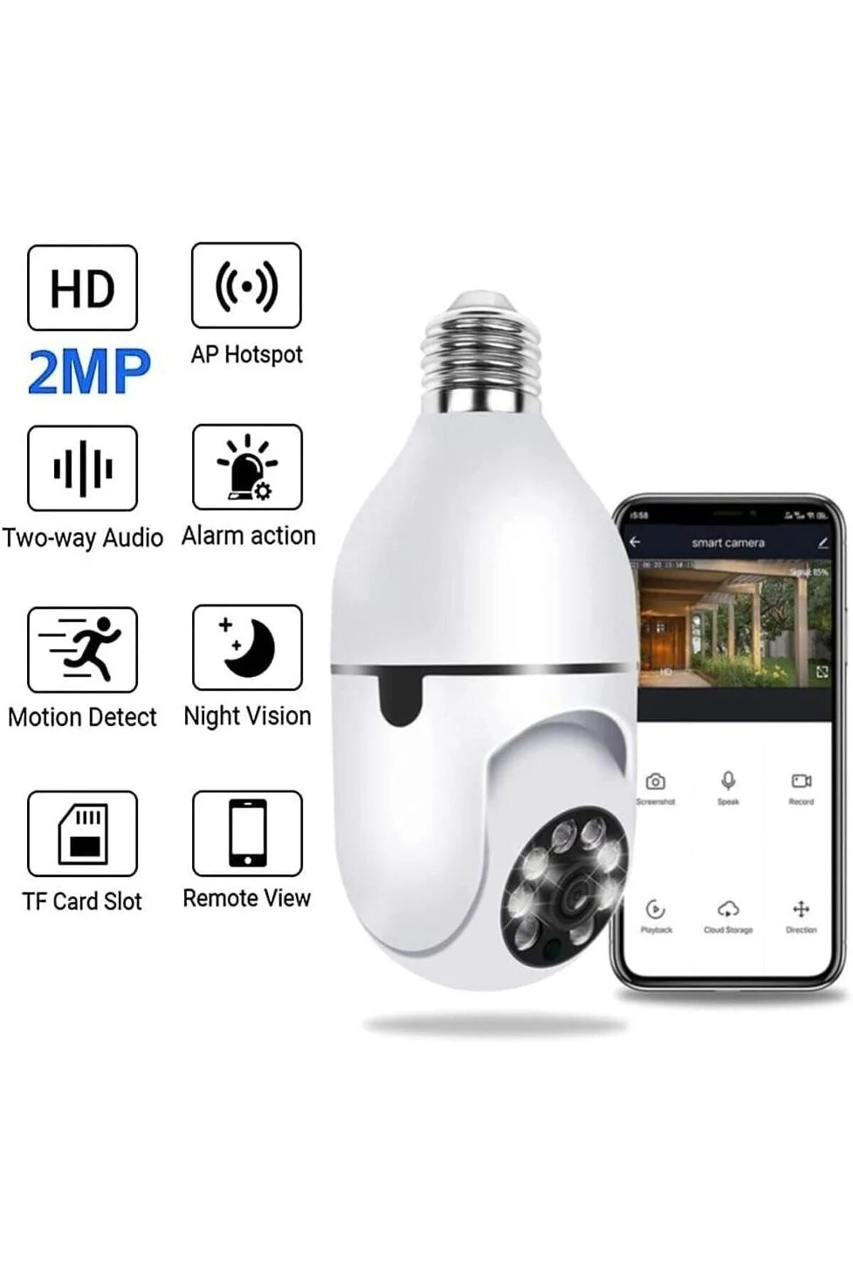 Wifi 360 Panoramik Ampul Kamera Gece Görüş Ses Akıllı Hareket Algılayıcı - pazariz Görsel 2