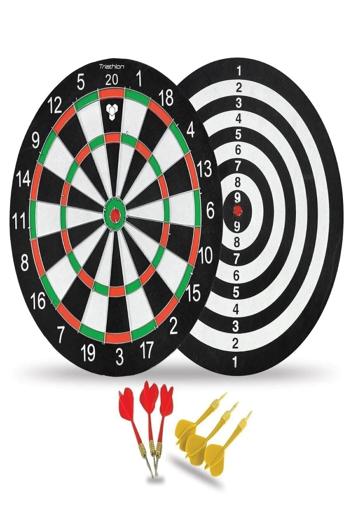 T107 Dart Seti | 36×36 cm Çift Taraflı Dart Tahtası | 6 Adet Çelik Oklu Hedef Oyunu - Triathlon Görsel 2