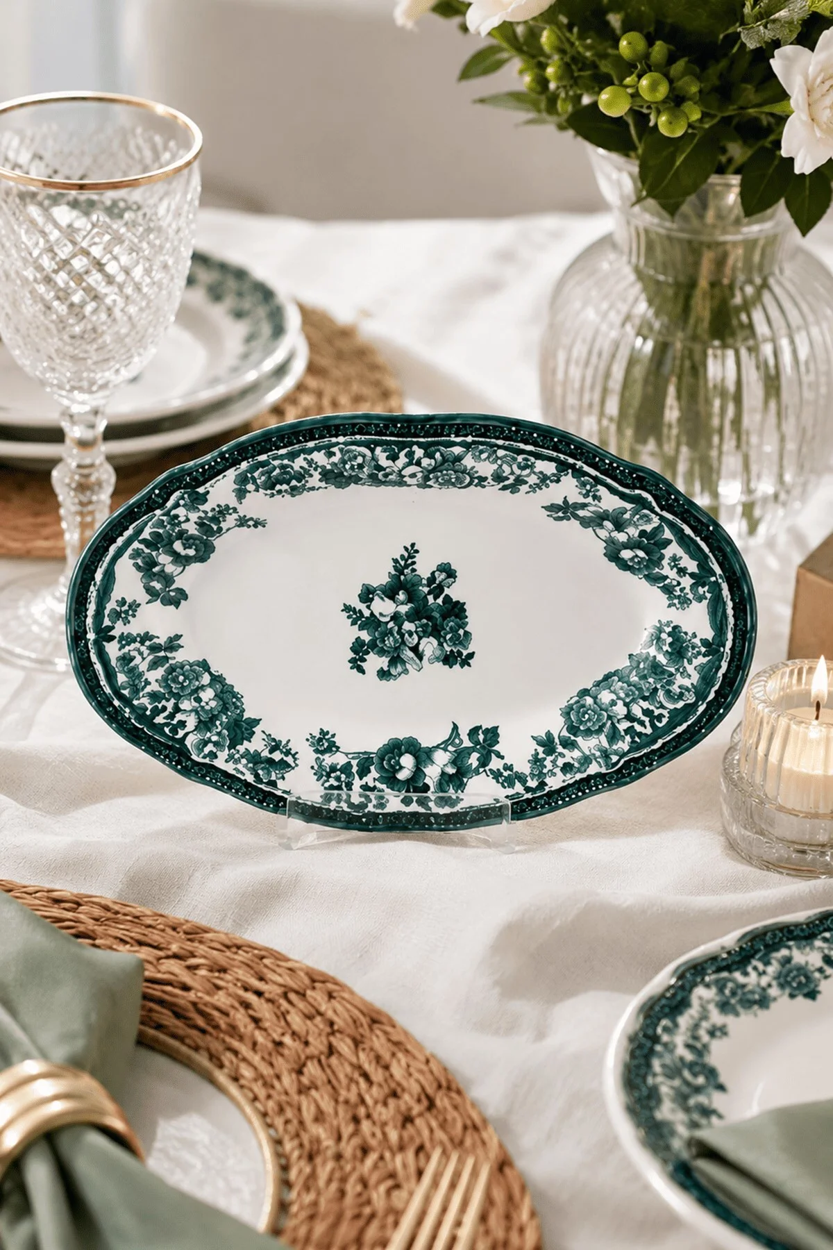 Porselen Velour Green Fulya Kayık Tabak Seti 32cm Tekli - PORSER Görsel 2