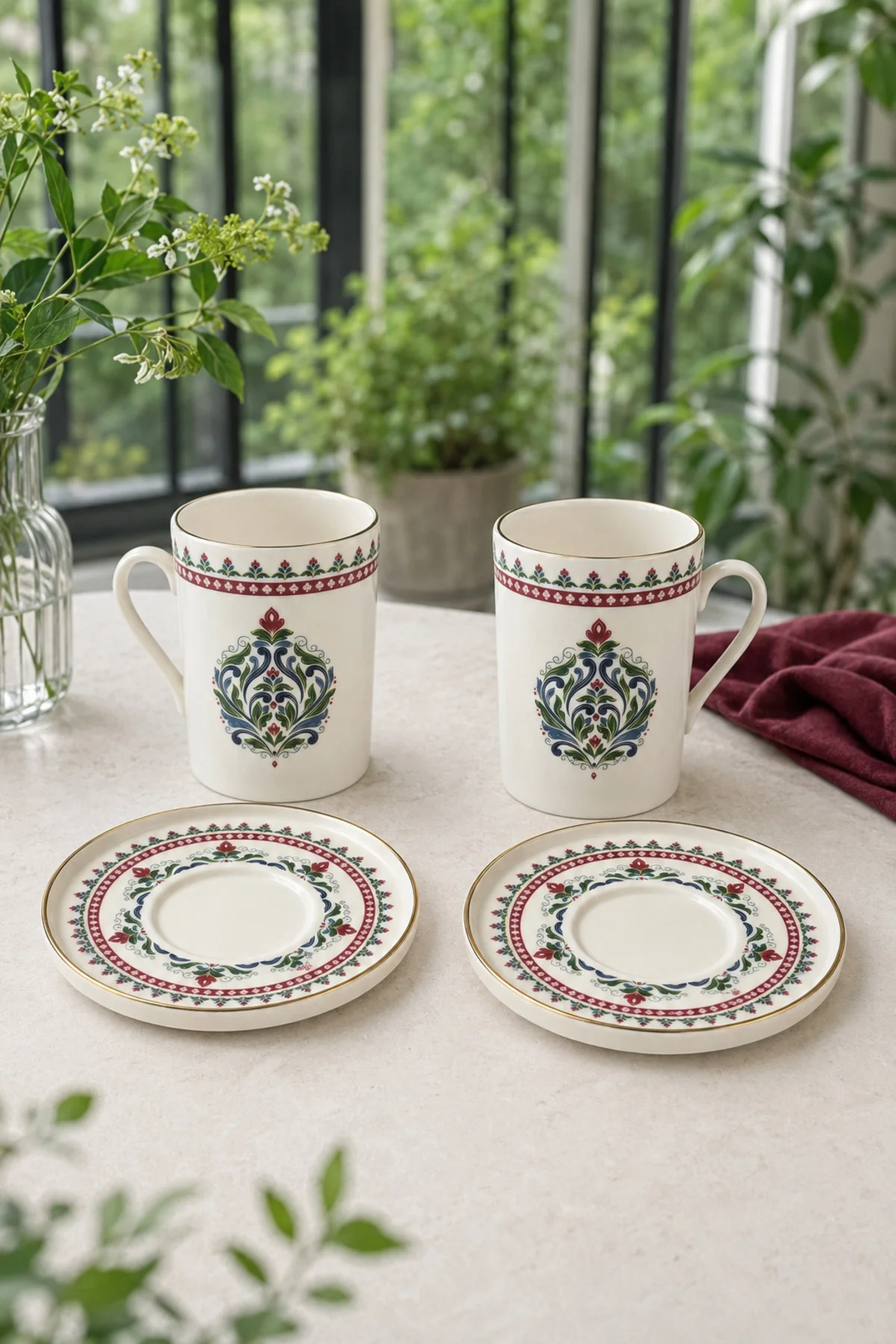 Tabak Evi Porselen Firuze Kahve Fincan Takımı 90cc 4 Parça 2 Kişilik - tabakevi Görsel 2