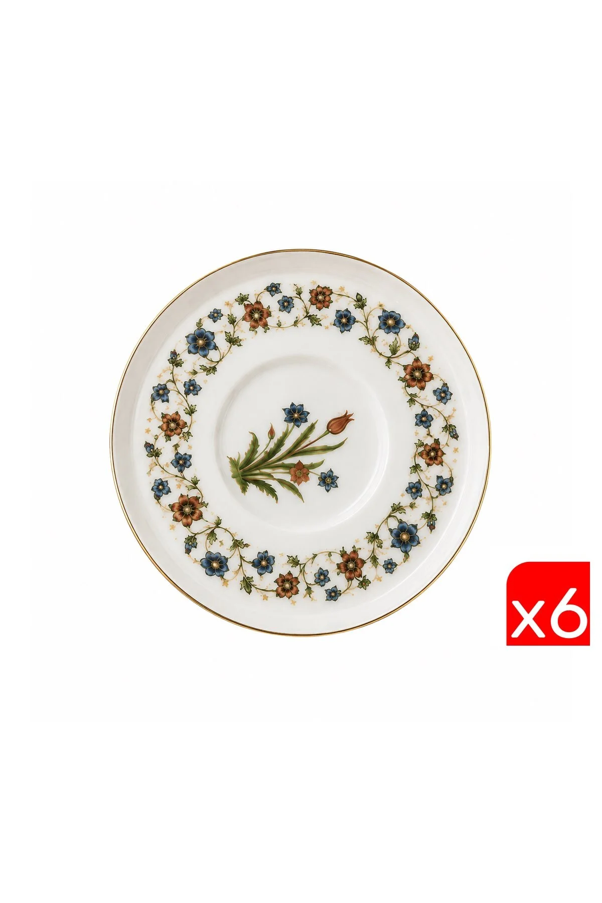 Tabak Evi Porselen Lalezar Altın Yaldızlı Çay Tabağı 12cm Taban Çapı 5cm 6 lı
