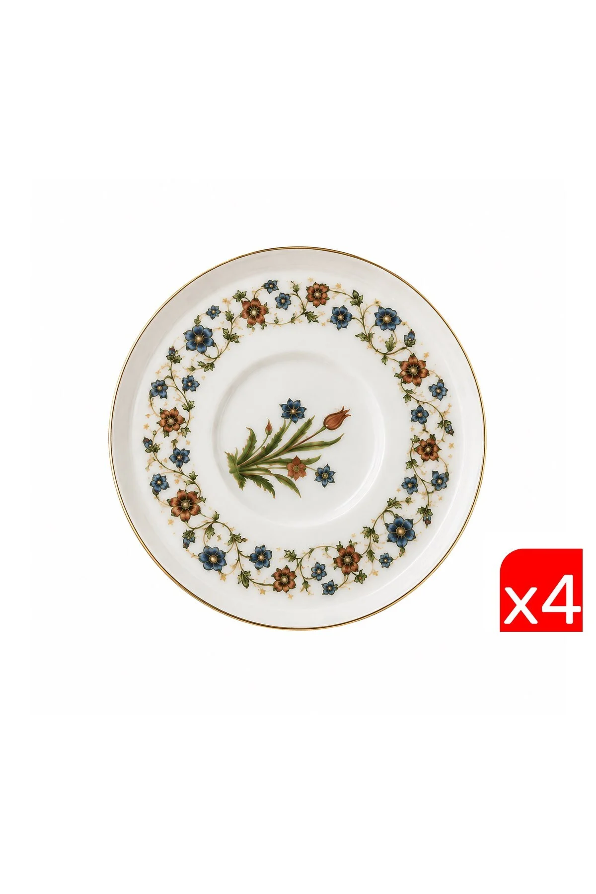 Tabak Evi Porselen Lalezar Altın Yaldızlı Çay Tabağı 12cm Taban Çapı 5cm 4 lü