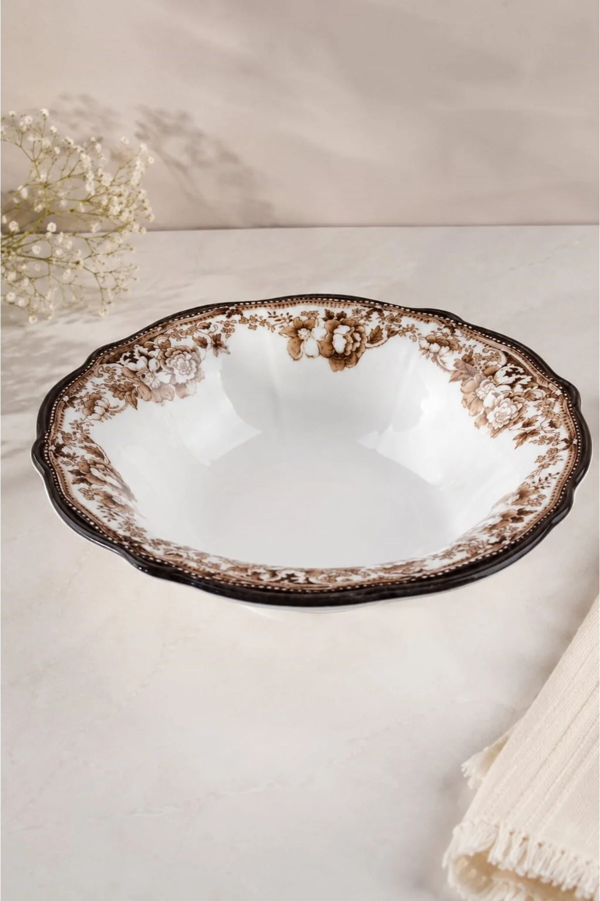 Porselen Velour Brown Fulya Bowl Kase 26cm Tekli - PORSER Görsel 2