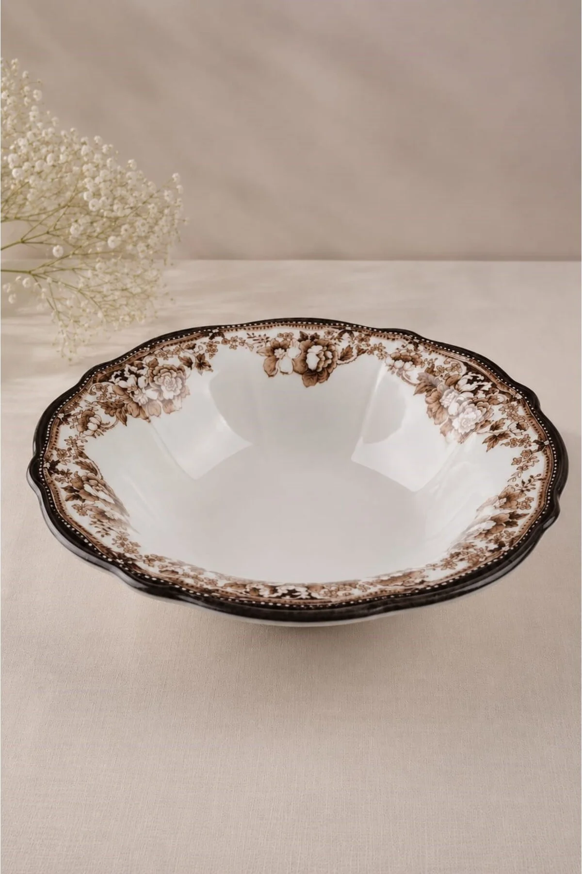 Porselen Velour Brown Fulya Bowl Kase 26cm Tekli - PORSER Görsel 3