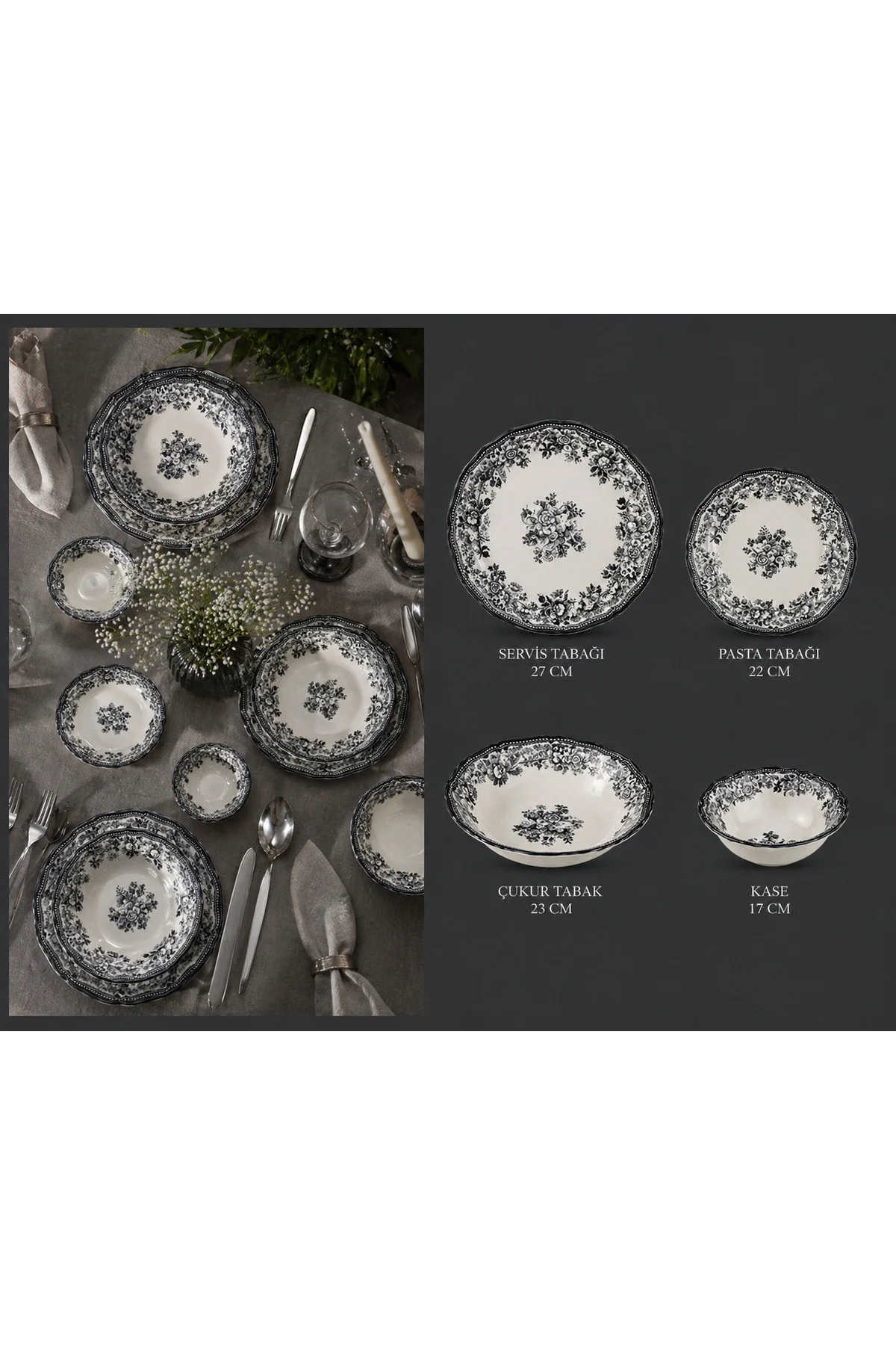 Velour Antrasit Fulya Yemek Seti – 24 Parça 6 Kişilik - PORSER Görsel 2