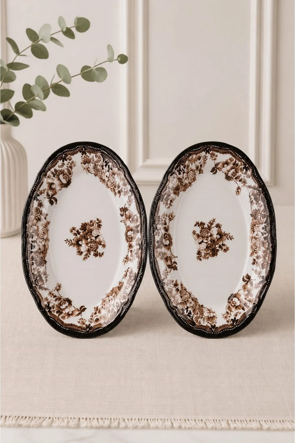 Porselen Velour Brown Fulya Kayık Tabak Seti 22cm 2 Parça - PORSER