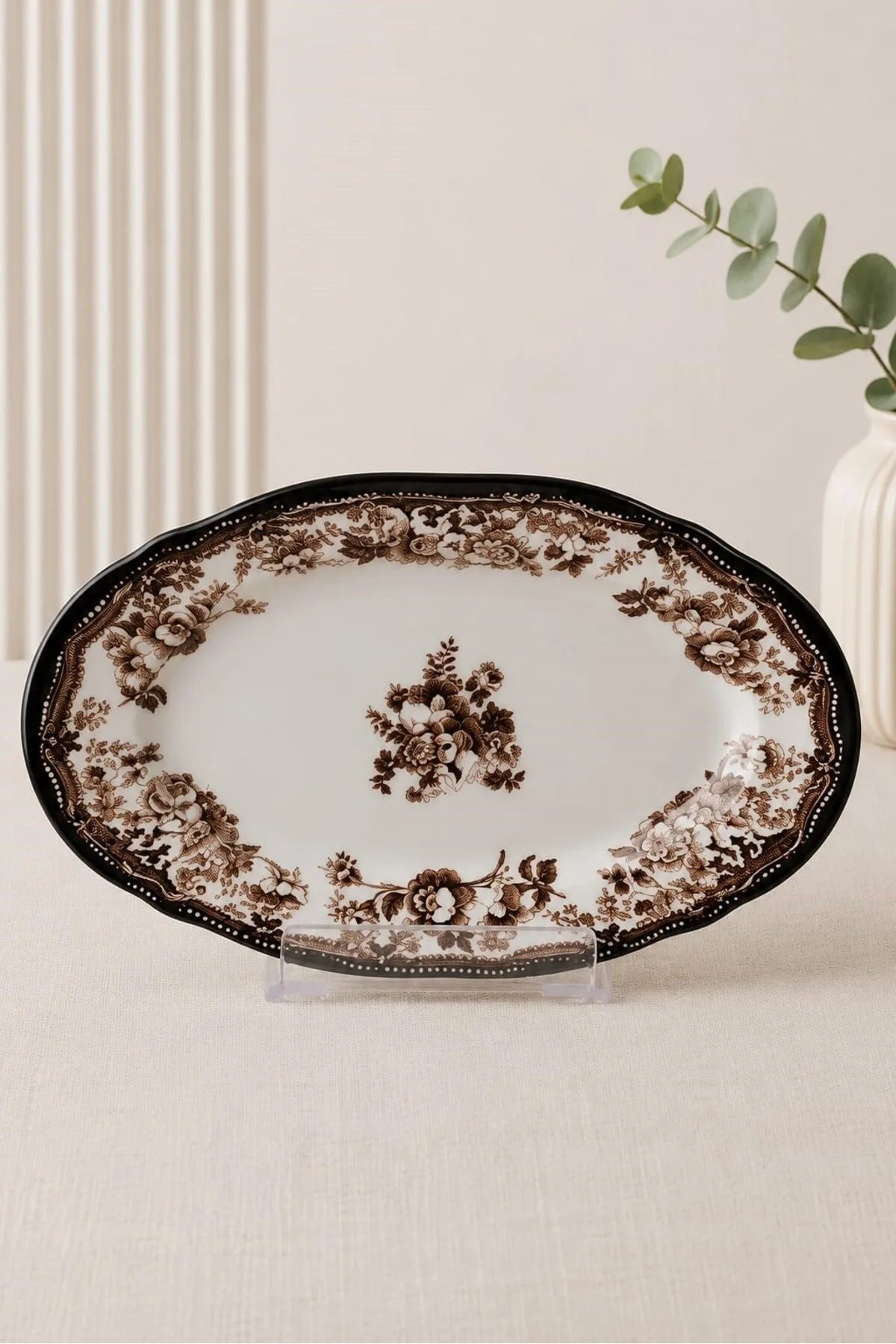 Porselen Velour Brown Fulya Kayık Tabak Seti 22cm 2 Parça - PORSER Görsel 2