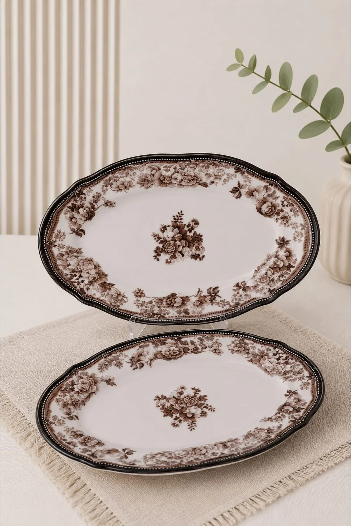 Porselen Velour Brown Fulya Kayık Tabak Seti 22cm 2 Parça - PORSER Görsel 3