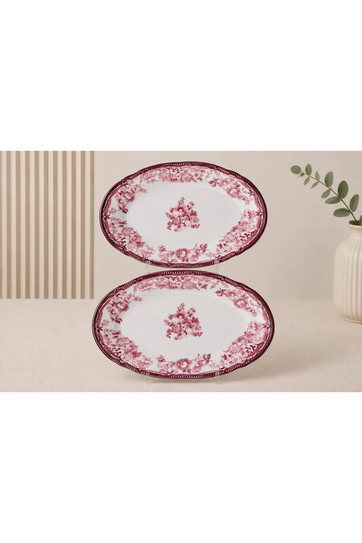 Porselen Velour Maroon Fulya Kayık Tabak Seti 22cm 2 Parça - PORSER Görsel 2