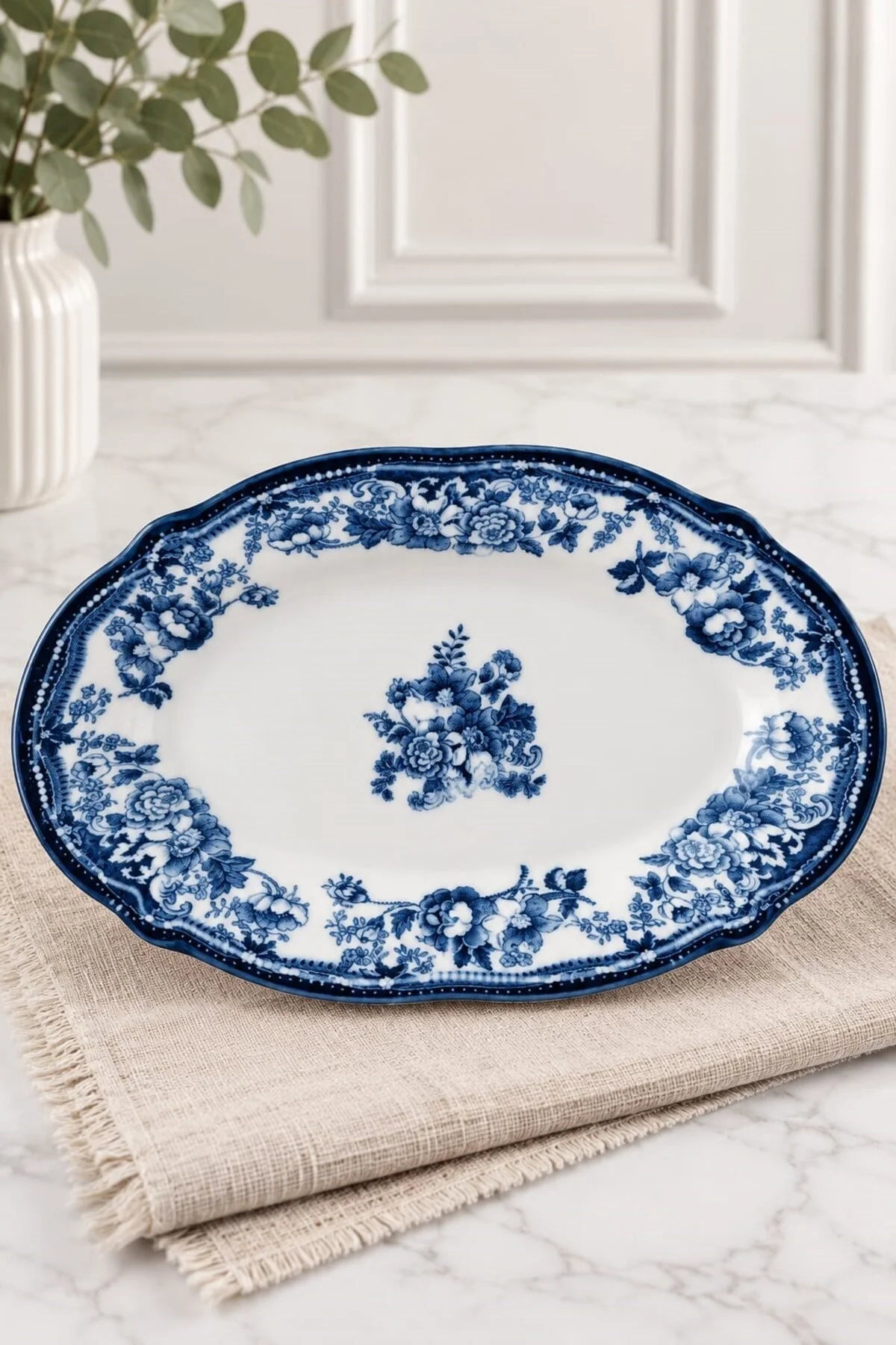 Porselen Velour Navy Fulya Kayık Tabak Seti 22cm 2 Parça - PORSER Görsel 3