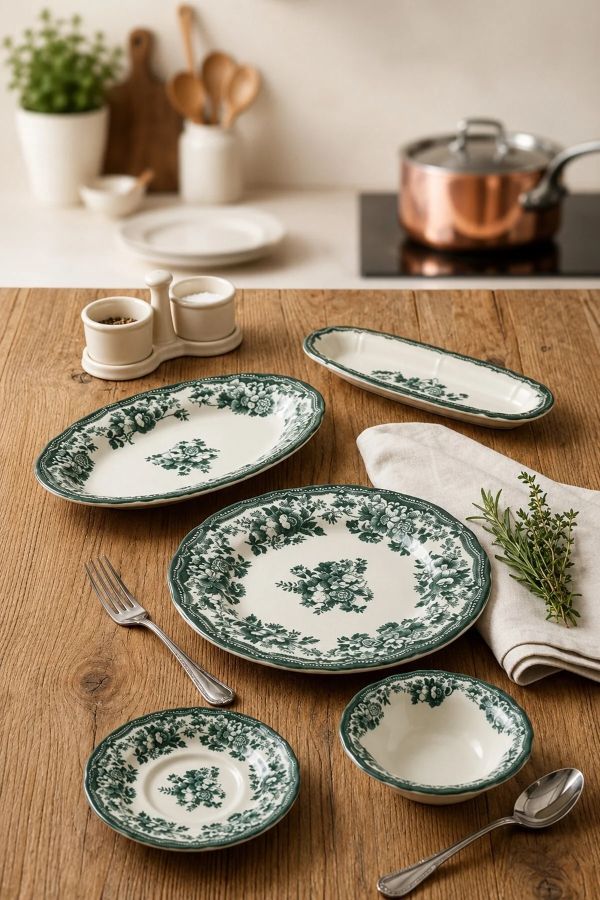 Porselen Velour Green Fulya Kahvaltı Seti 6 Kişilik 20 Parça