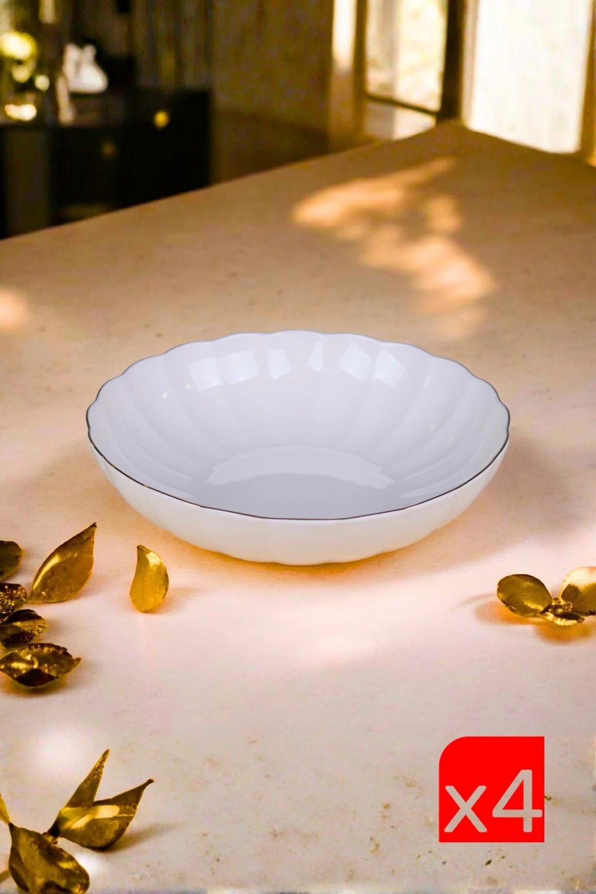 Bone Luz Altın Yaldzlı Bowl Kase 25x6cm 2000ml 4 lü BNLZF25KS00