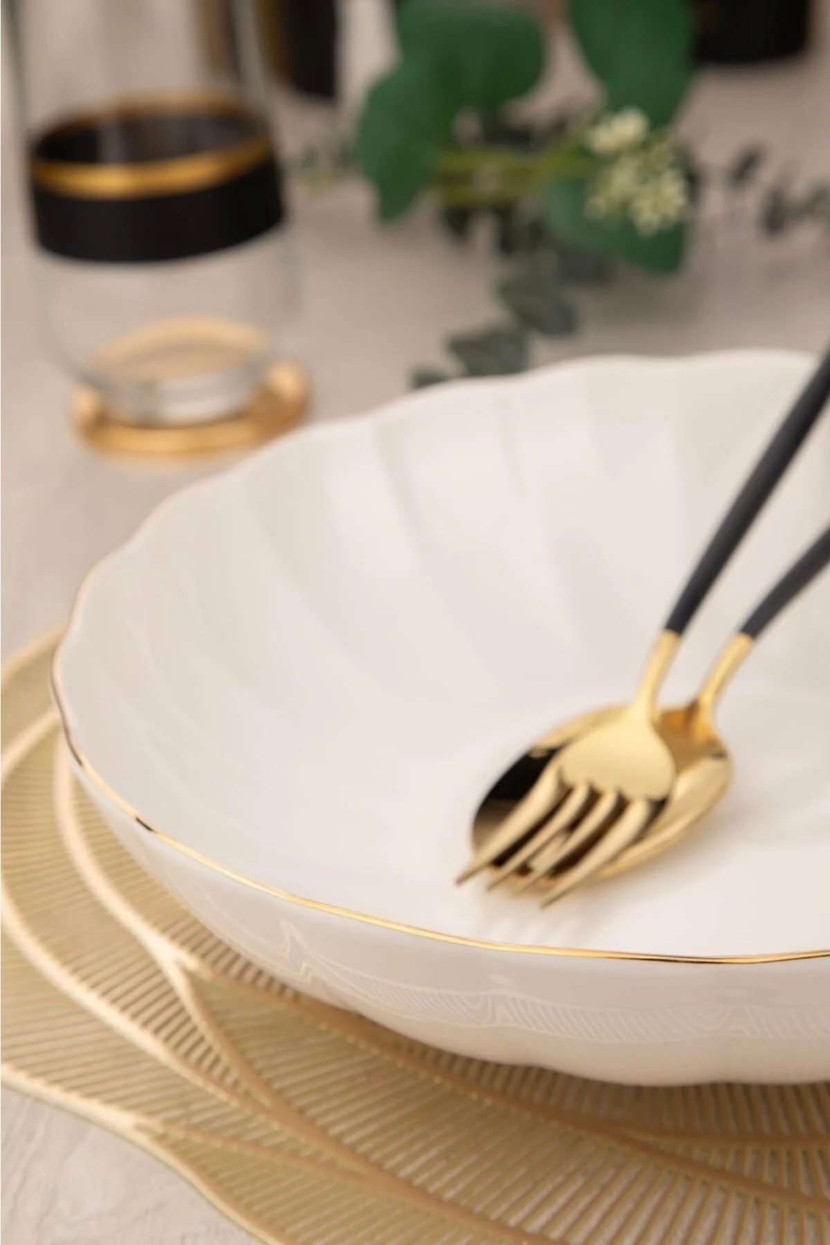 Bone Luz Altın Yaldzlı Bowl Kase 25x6cm 2000ml 4 lü BNLZF25KS00 - Kütahya Porselen Görsel 5