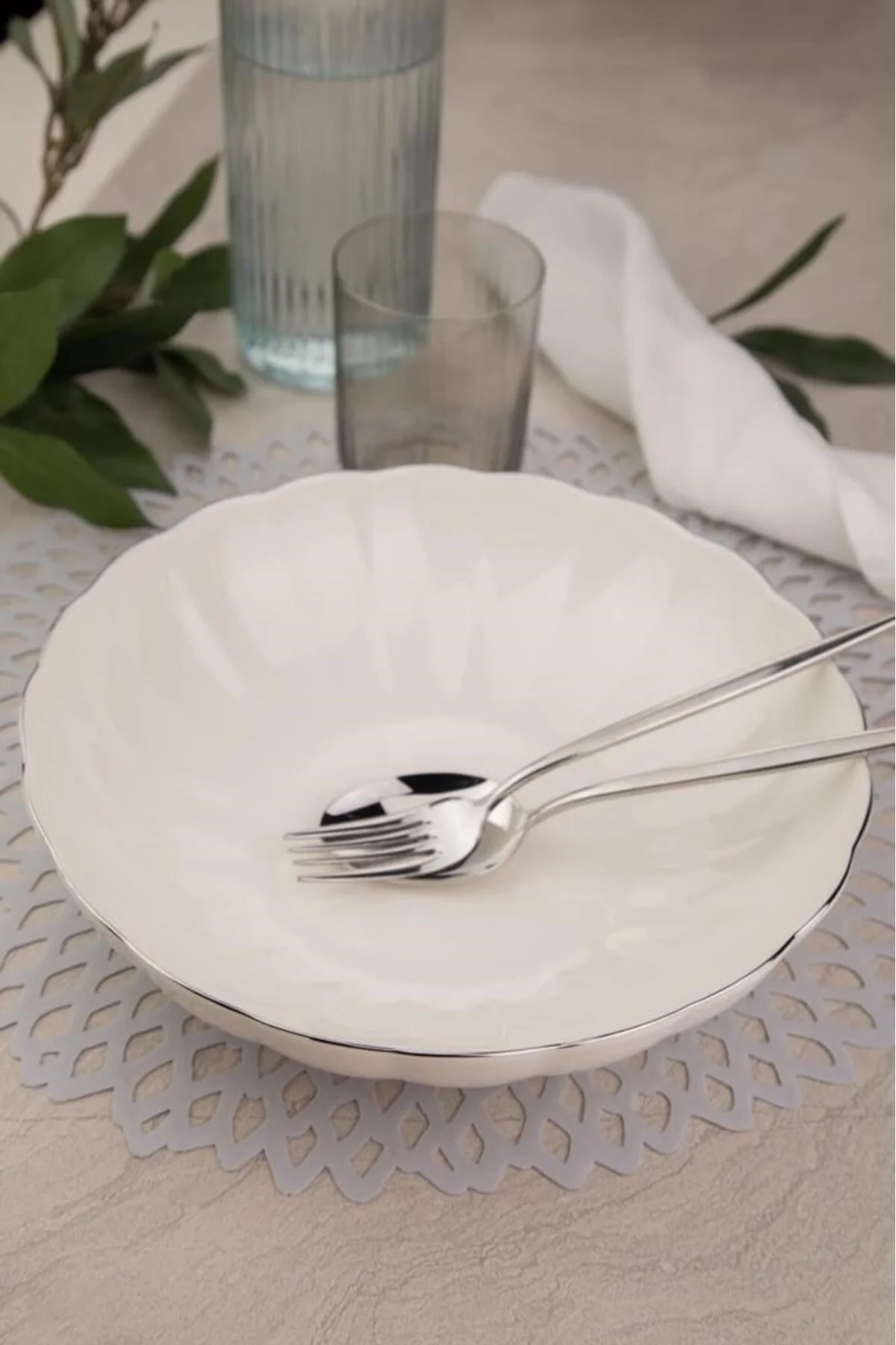 Bone Luz Platin Fileli Bowl Kase 25x6cm 2000ml 2 li BNLZF25KS00 - Kütahya Porselen Görsel 4
