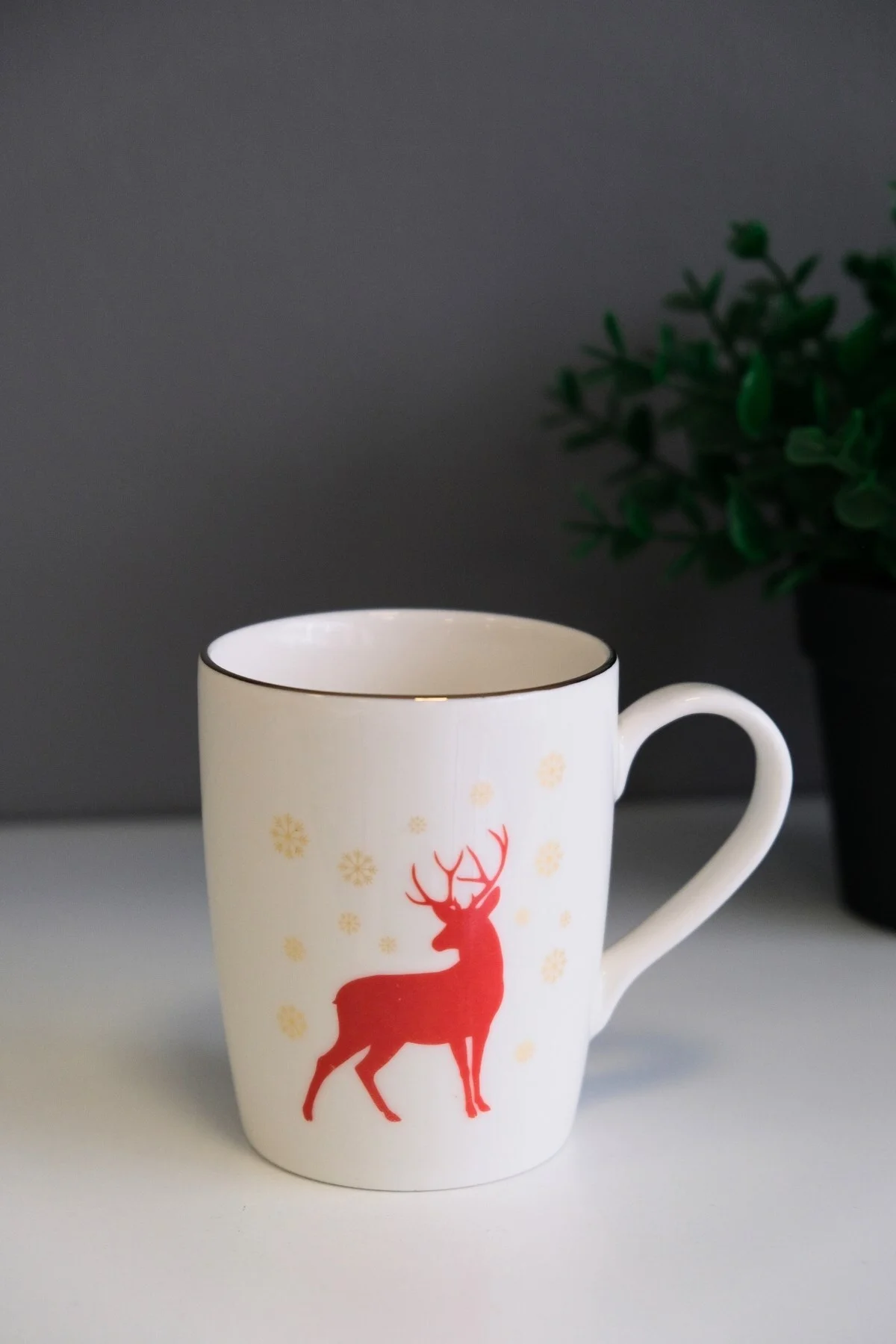 Tabak Evi Porselen Altın Yaldızlı Geyik Kulplu Mug Kupa 9cm 220ml 6 lı - tabakevi Görsel 2
