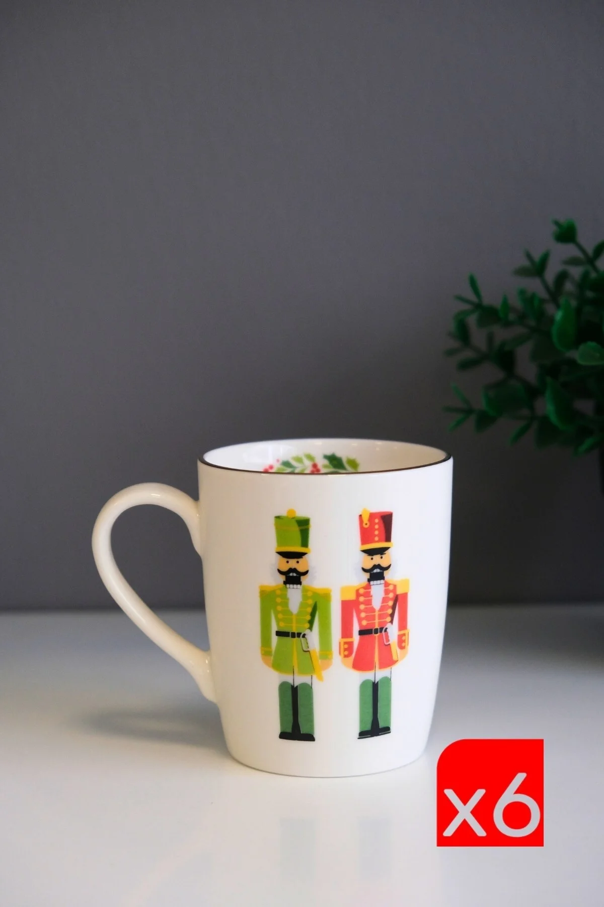 Tabak Evi Porselen Altın Yaldızlı Kurşun Asker Kulplu Mug Kupa 9cm 220ml 6 lı