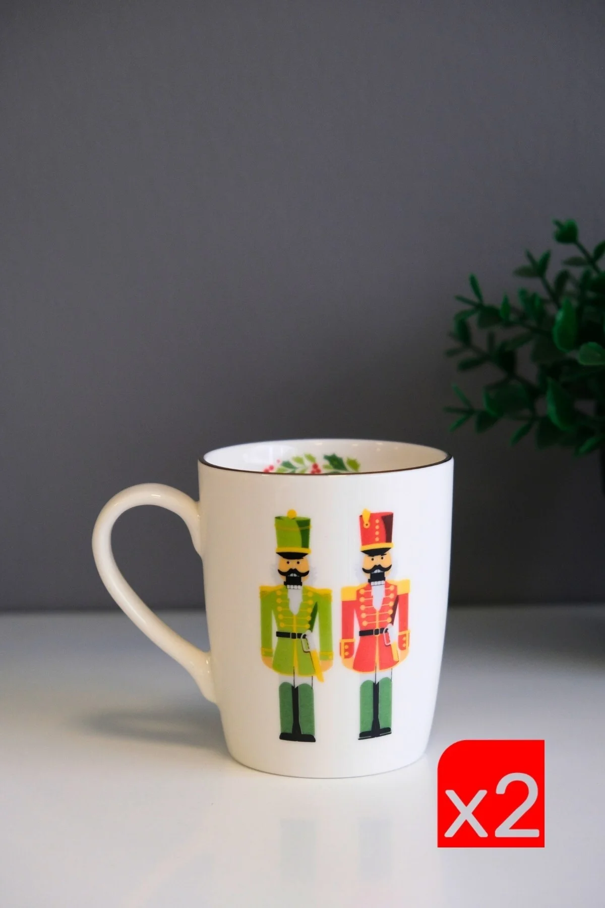 Tabak Evi Porselen Altın Yaldızlı Kurşun Asker Kulplu Mug Kupa 9cm 220ml 2 li