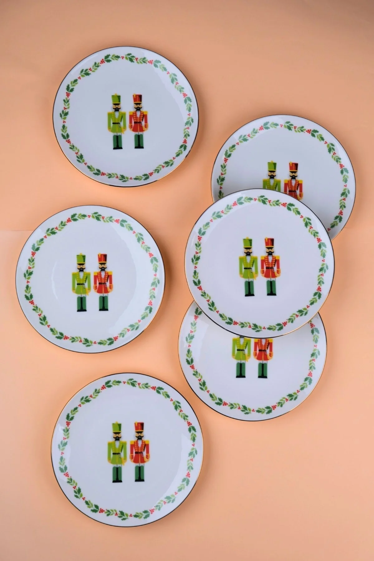 Tabak Evi Porselen Altın Yaldızlı Kurşun Asker Pasta Tabağı 20,50cm 6 lı