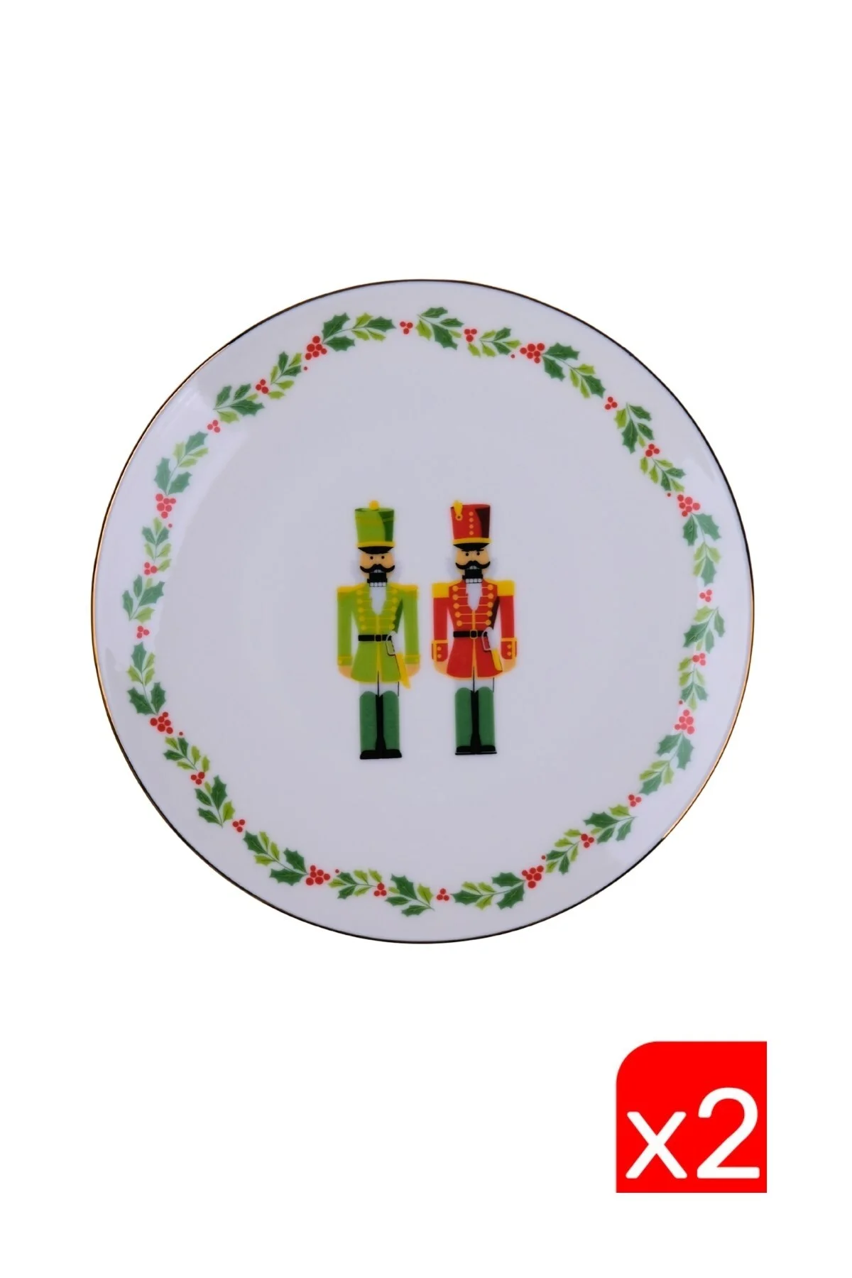 Tabak Evi Porselen Altın Yaldızlı Kurşun Asker Pasta Tabağı 20,50cm 2 li