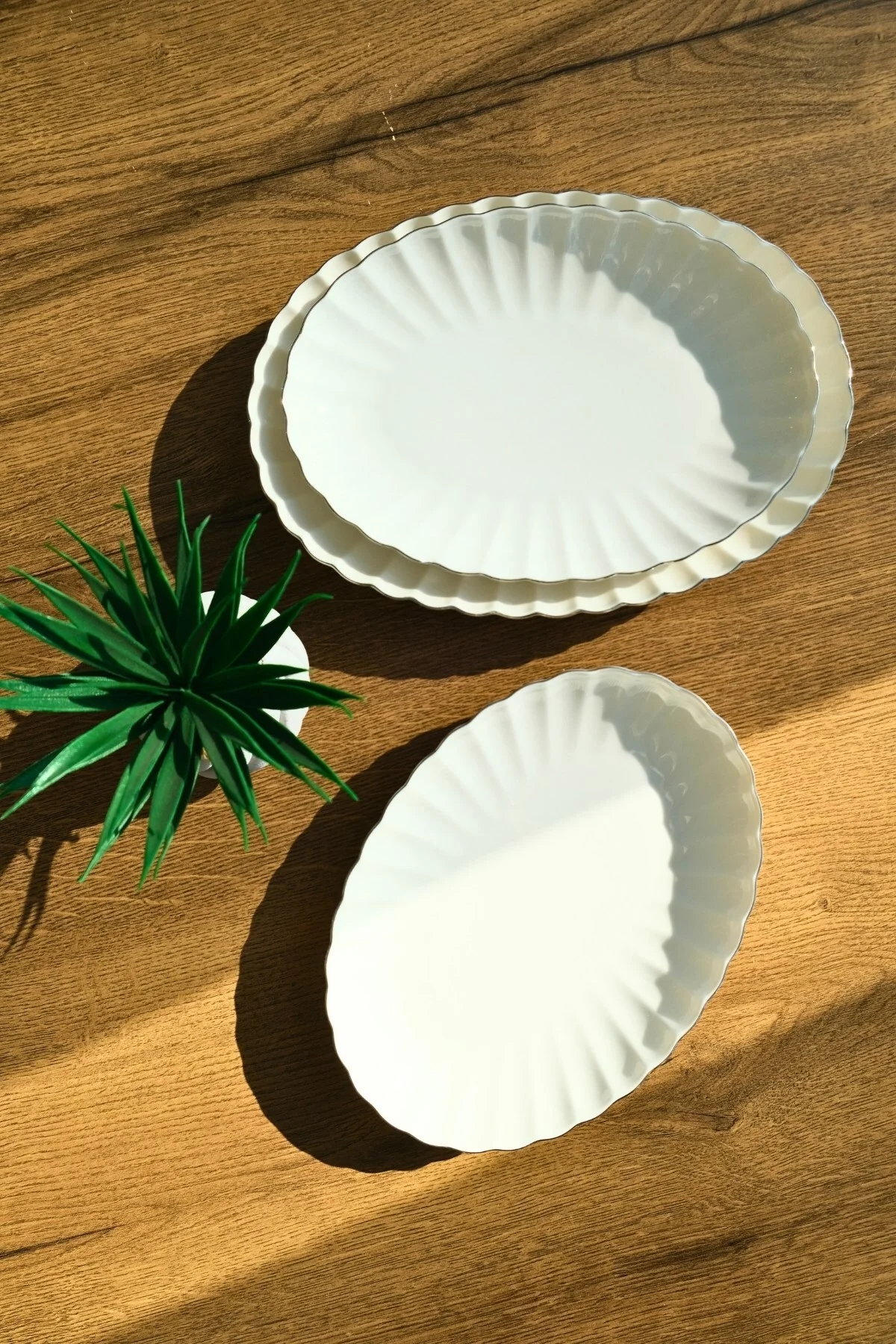 Bone Luz Form Kayık Tabak Seti Platin 3 Parça - Kütahya Porselen Görsel 2