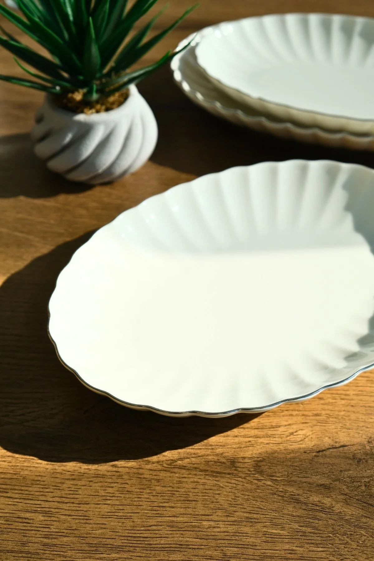 Bone Luz Form Kayık Tabak Seti Platin 3 Parça - Kütahya Porselen Görsel 5