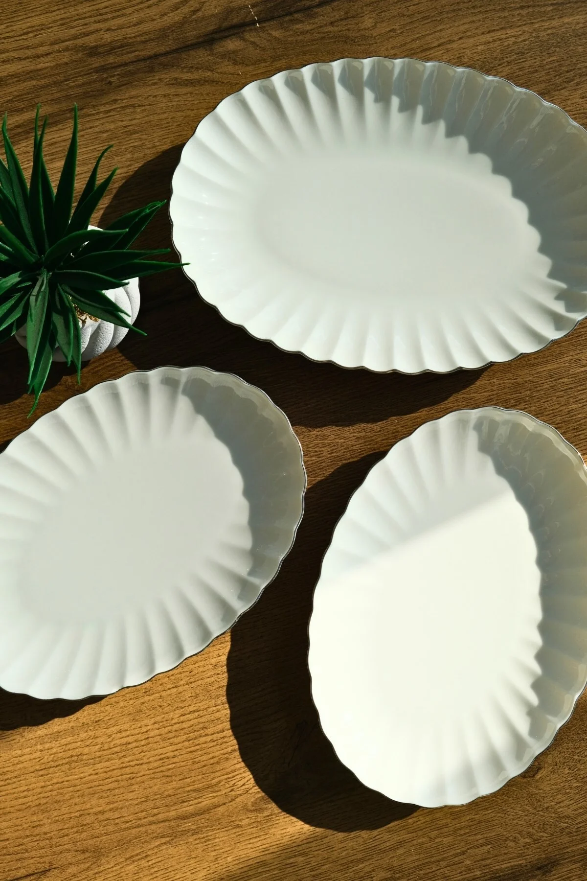 Bone Luz Form Kayık Tabak Seti Platin 3 Parça - Kütahya Porselen Görsel 4