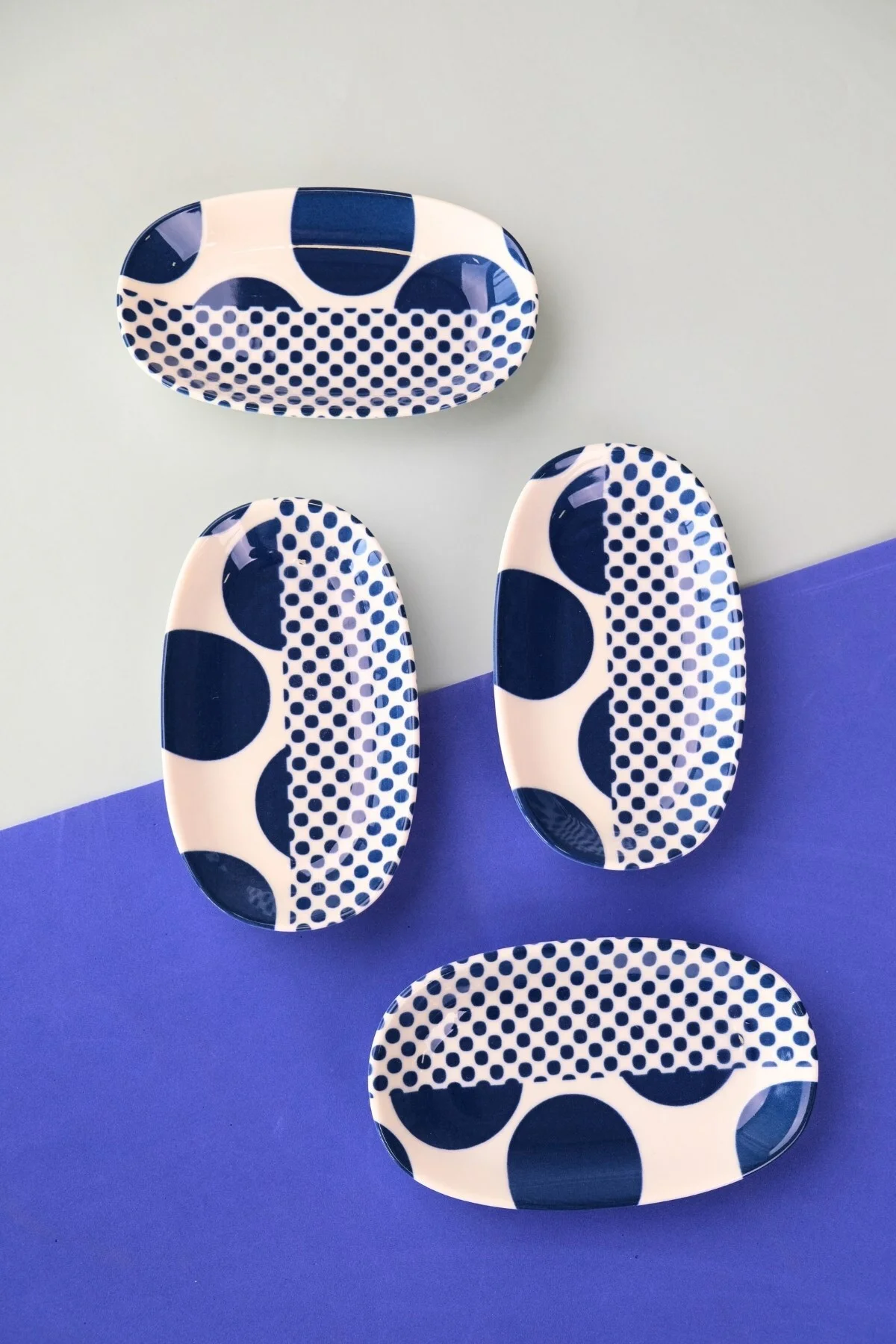 Tabak Evi Porselen Spotty Oval Kayık Tabak 15x8,5x2cm 4 Parça