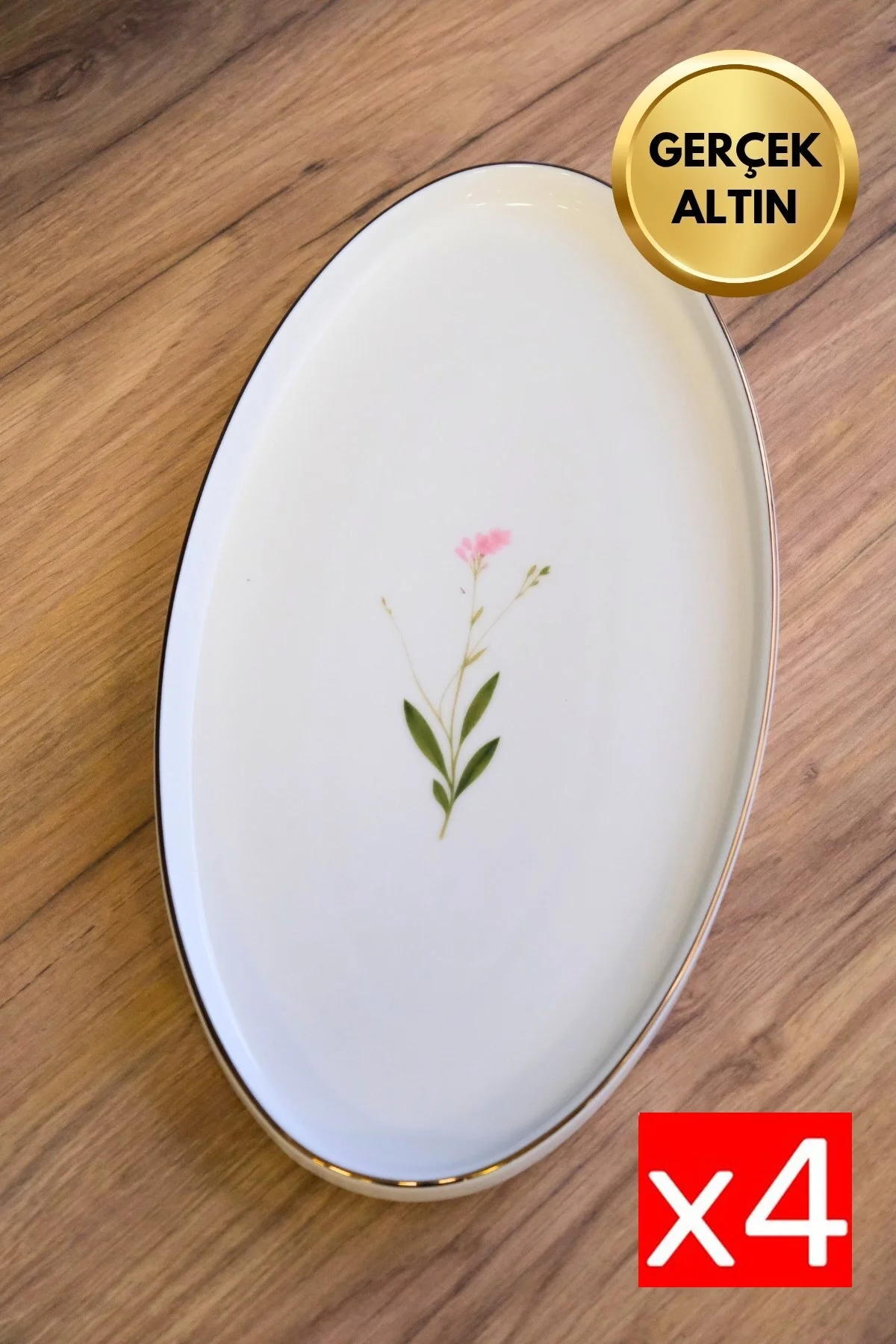 Tabak Evi Porselen Natura Çuha Altın Yaldızlı Oval Kayık 32,50x17x2,50cm 4 lü