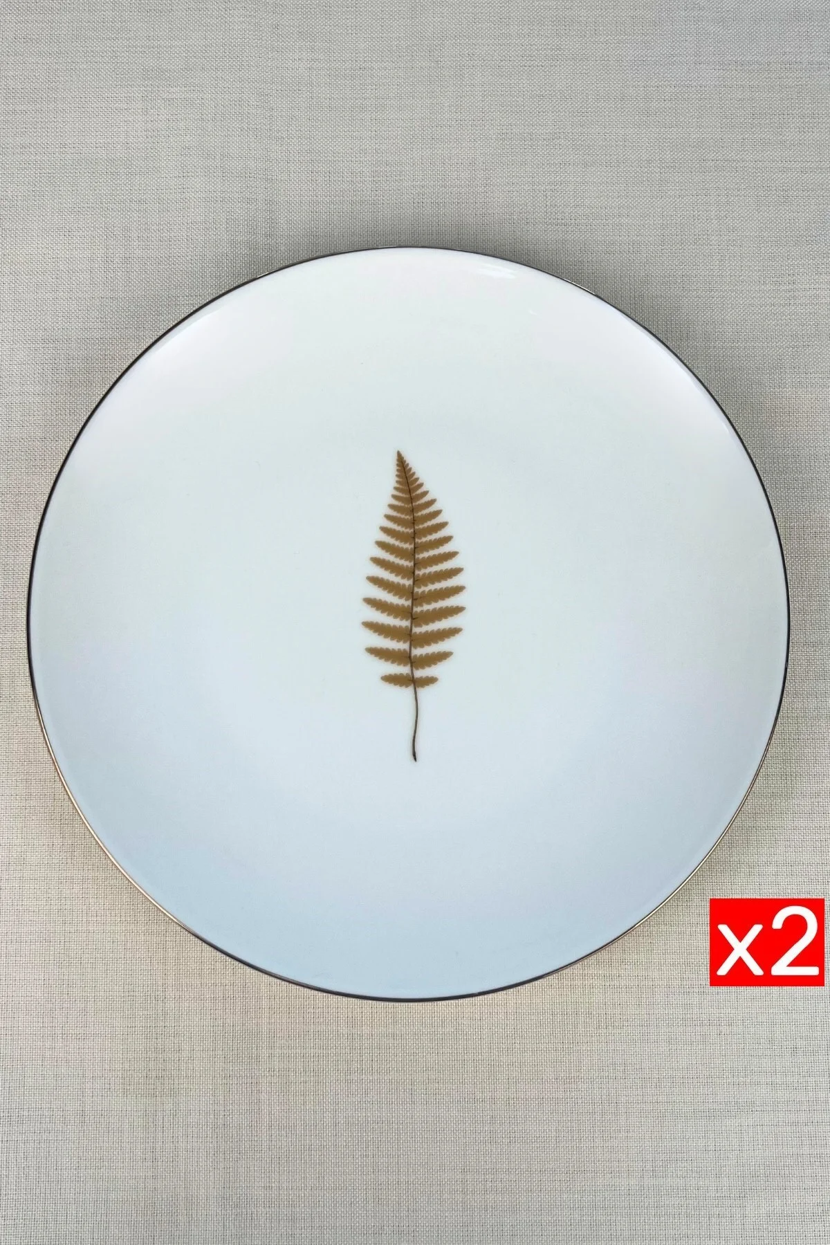 Tabak Evi Porselen Natura Fern Altın Yaldız Servis Tabağı 24,50cm 2 li - tabakevi Görsel 2
